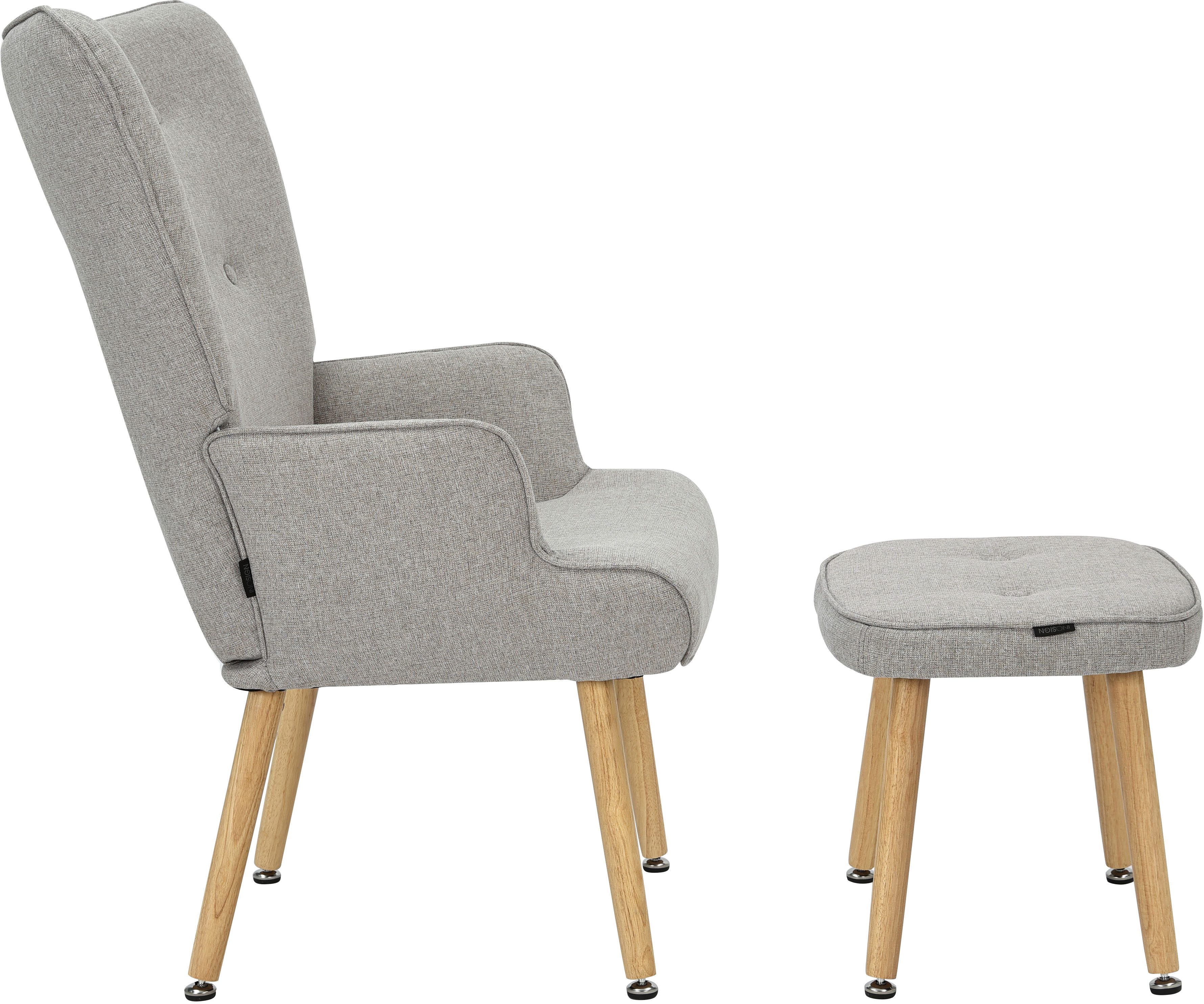 OTTO home Ohrensessel PERHAM, Sessel mit Hocker im Set, Knopfheftung, Massivholz-Füße, komfortabler Relaxsessel und Sitz-Hocker mit Strukturbezug