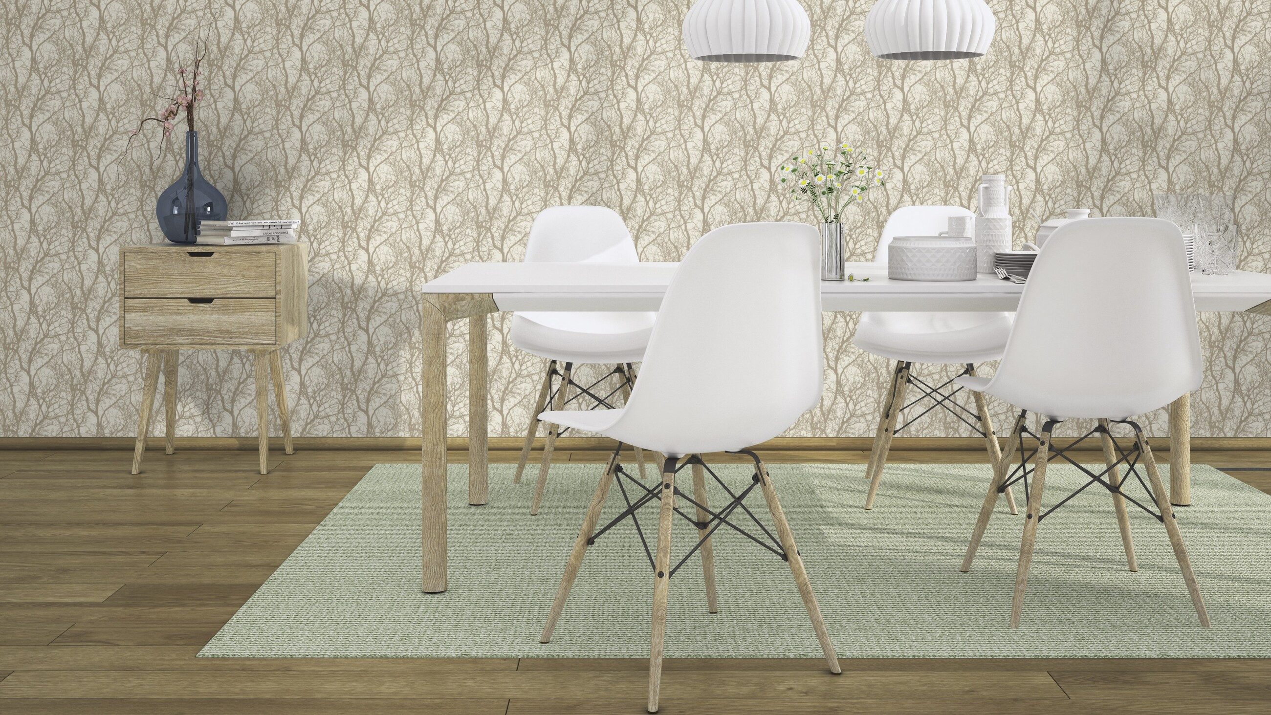 Rasch Vliestapete Florales Muster - Vliestapete Beige Gold, Floral, (1 Rolle, 1 St., 10,05 m x 0,53 m), gute Lichtbeständigkeit, feucht abwischbar, restlos abziehbar