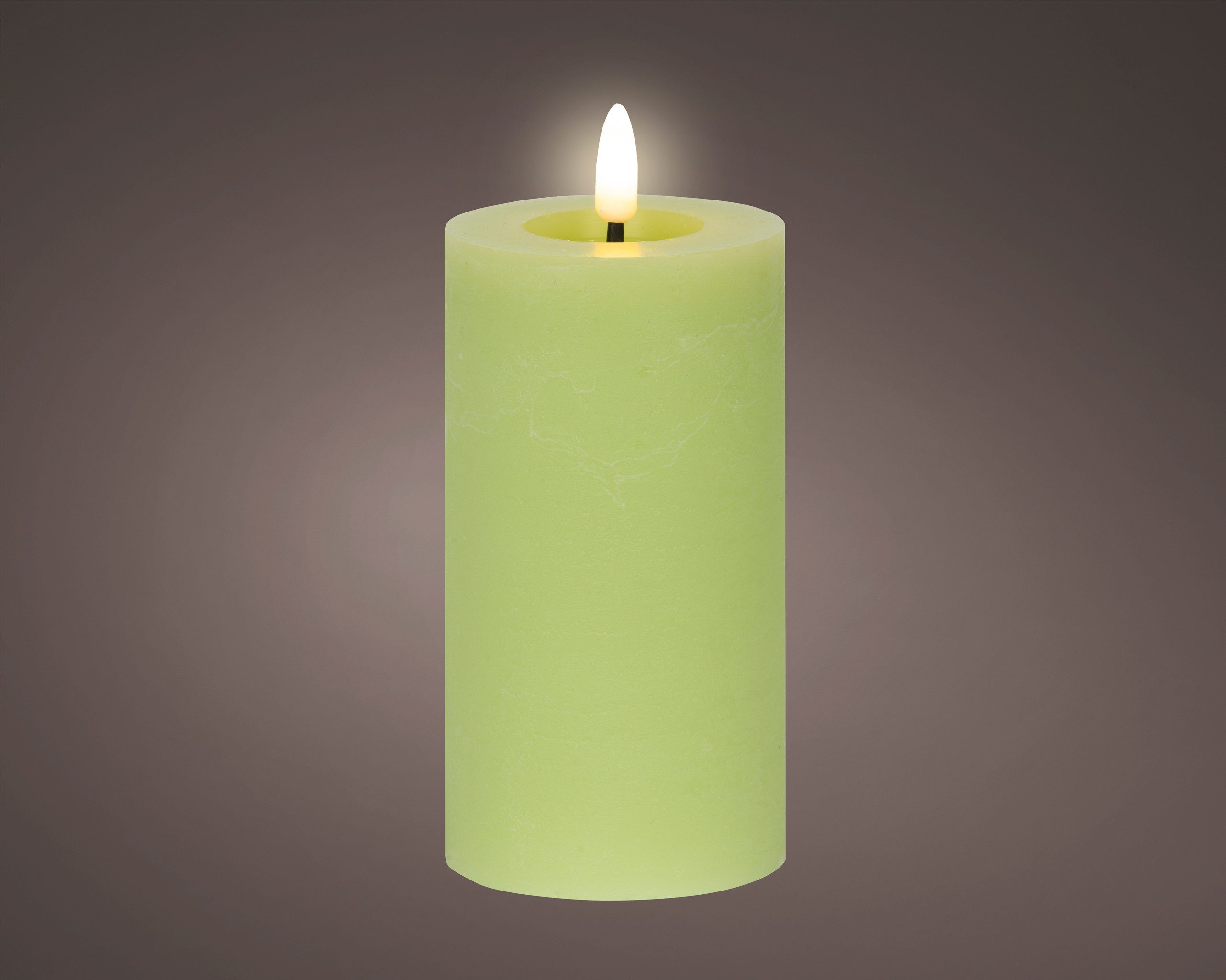 Lumineo LED-Kerze, Timer, warmweiß, LED Kerze 7x15cm mit Timer Wachs Rustik Hellgrün / Warmweiß