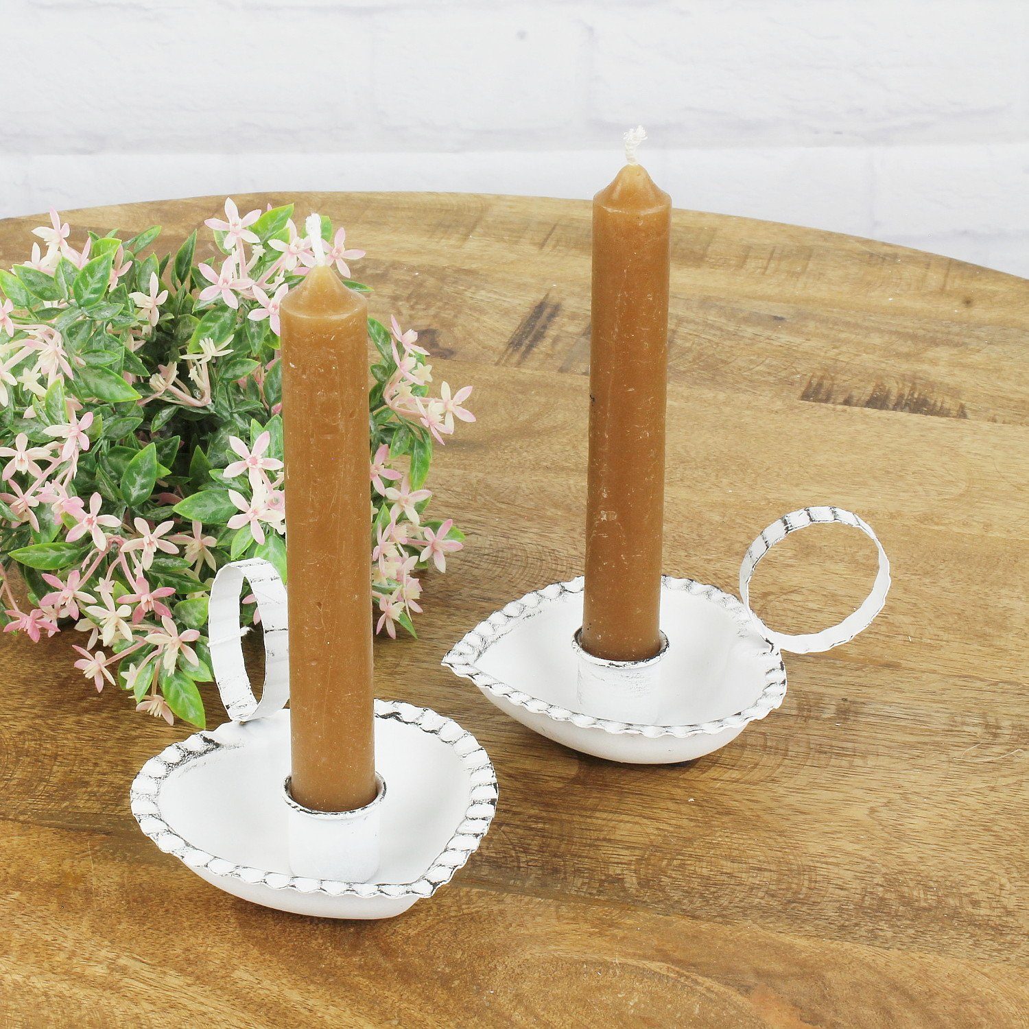 vintage Kerzenhalter Stabkerzen Form Herz Deko für altweiß Landhaus St), Kerzenständer shabby (2 Macosa Home Tisch-Dekoration