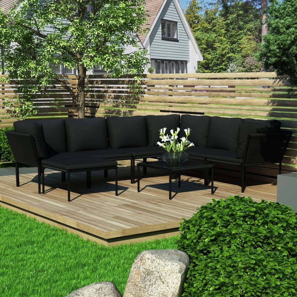 vidaXL Gartenlounge-Set 8-tlg. Garten-Lounge-Set mit Auflagen Schwarz PVC, (1-tlg)