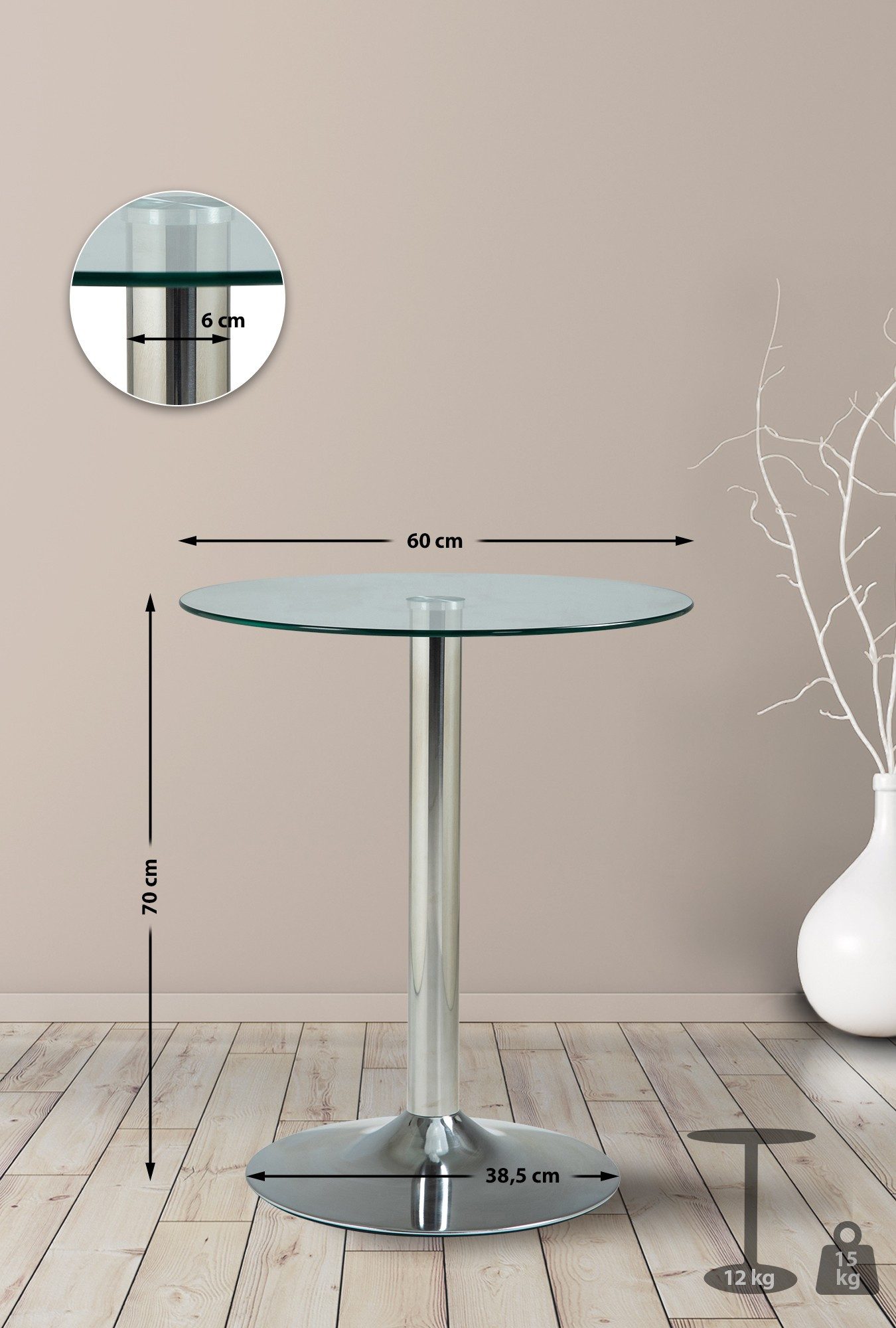 CLP Beistelltisch Glastisch (1er), Durchmesser 60 cm, mit Metallgestell günstig online kaufen