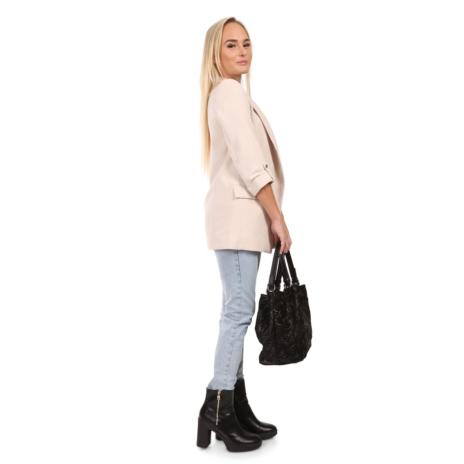 Toscanto Schultertasche Toscanto Damen Schultertasche Leder (Schultertasche), Damen Leder Schultertasche, schwarz ca. 36cm