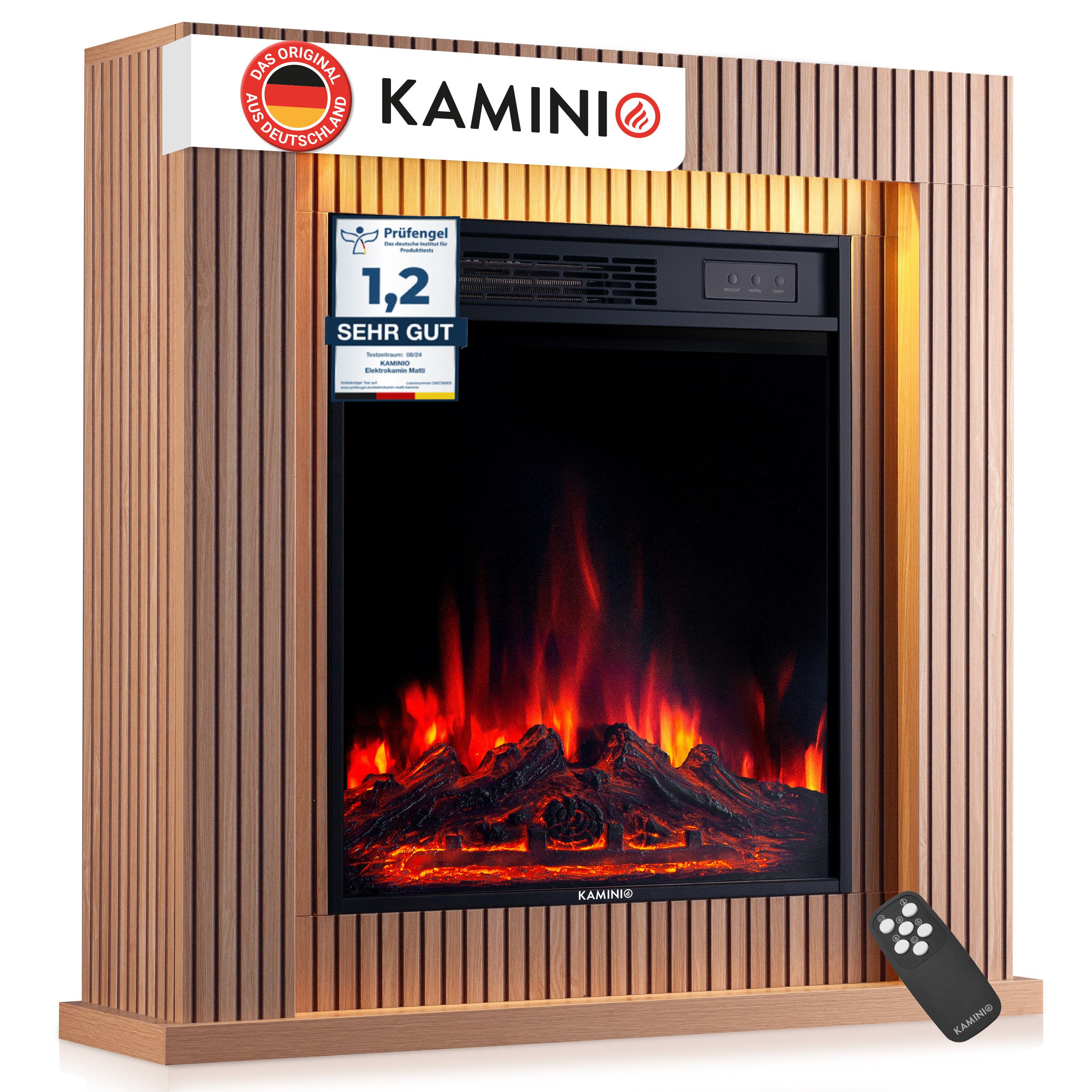 KAMINIO Elektrokamin MATTI, Elektrischer Kamin mit 3D-Flammeneffekt, Ambientelicht, Heizung 1800W