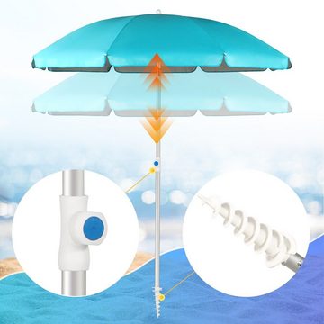 Sekey Sonnenschirm 160cm / 180cm Alu Sonnenschirm Strandschirm mit Erdspieß, Schutzhülle, LxB: 160,00x160,00 cm, Fiberglas-Rippen für Stabilität, Neigungswinkel und Höhe einstellbar