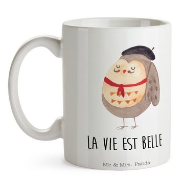 Mr. & Mrs. Panda Tasse Eule Frankreich - Weiß - Geschenk, La vie est belle, Spruch Französis, Keramik, Herzberührende Designs