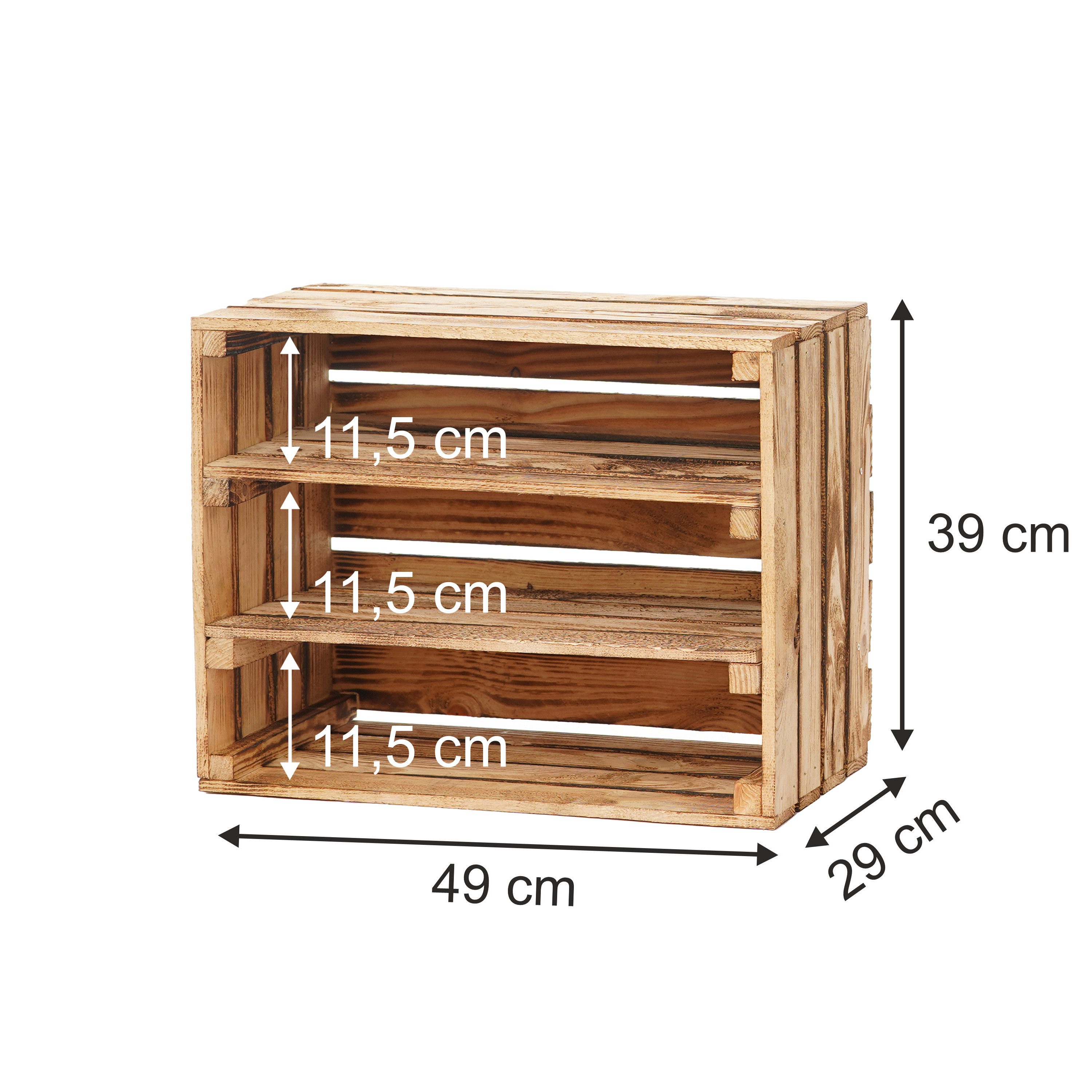 GrandBox Dekokiste Holz Kiste 50x40x30 cm geflammt Vintage mit 2 Brettern (1er Set)