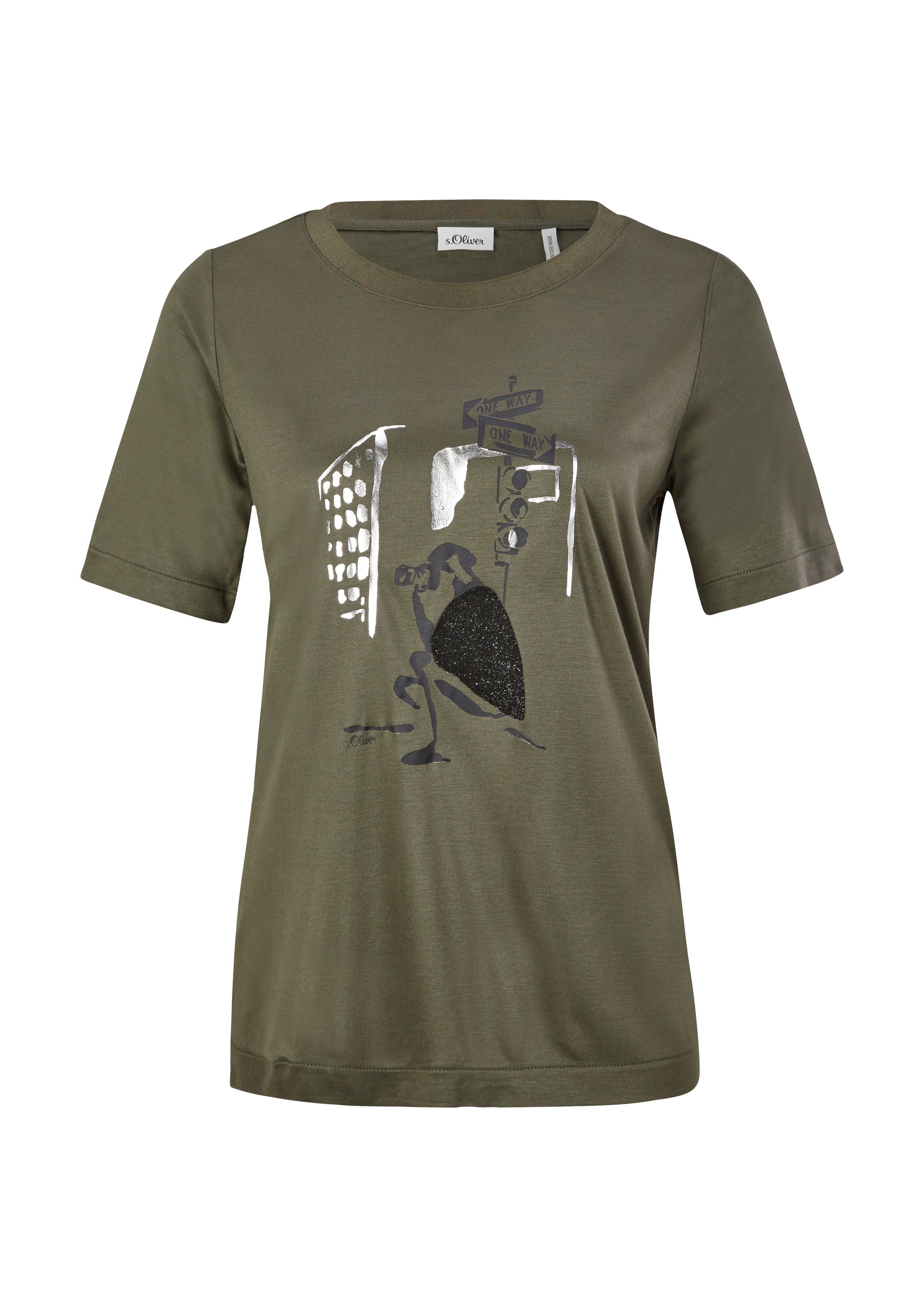 Damen Shirts s.Oliver BLACK LABEL Kurzarmshirt Jerseyshirt mit Frontprint (1-tlg)