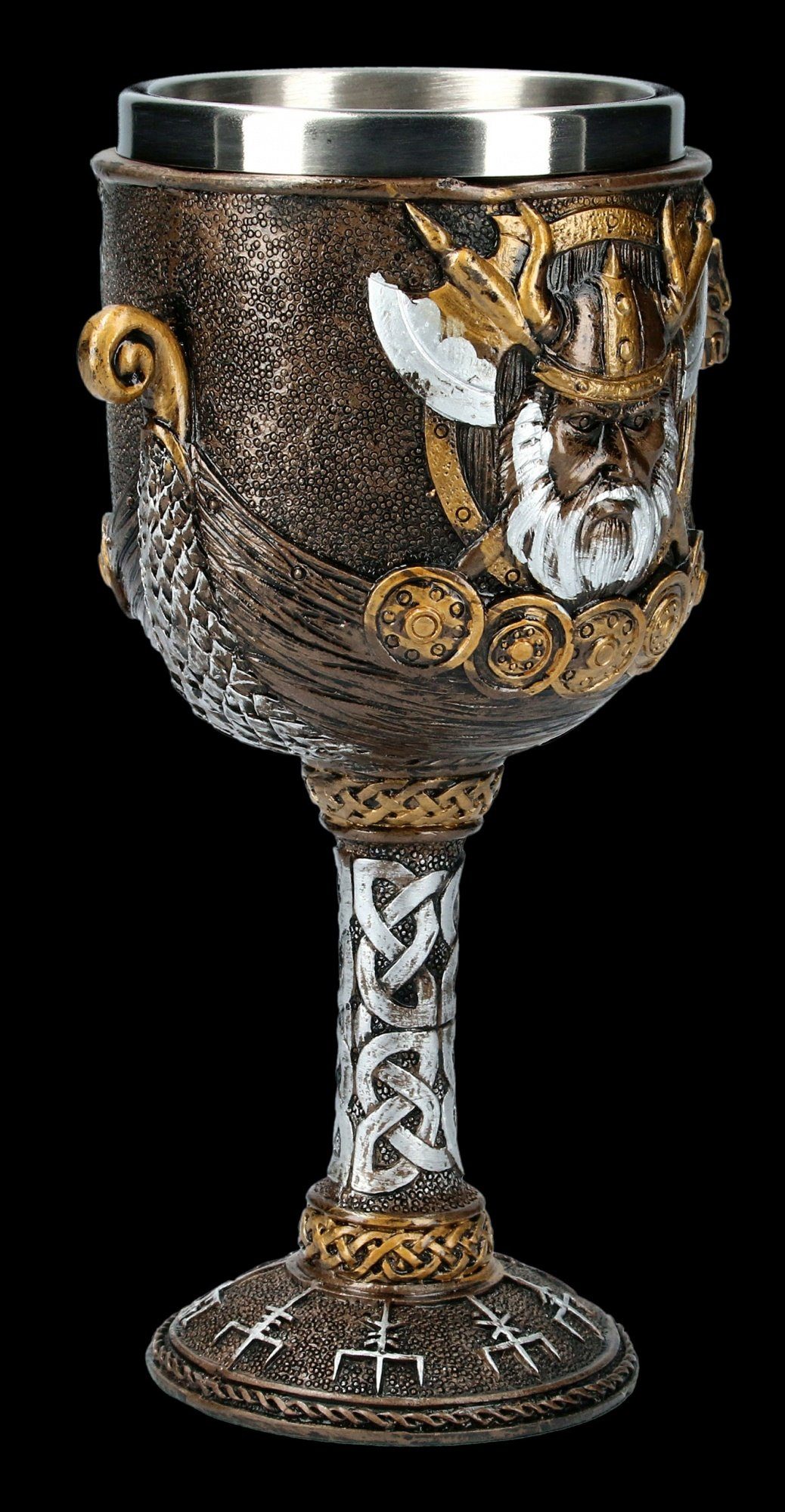 Figuren Shop GmbH Becher Kelch - Wikinger mit Schiff - Fantasy Götter Deko, Kunststein (Polyresin), Edelstahl – Bild 4 von 5
