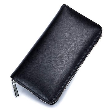 Alster Herz Geldbörse RFID Blocking Echtleder Reißverschluss Brieftasche groß, A0598, 36 Kartenfächer, schwarz
