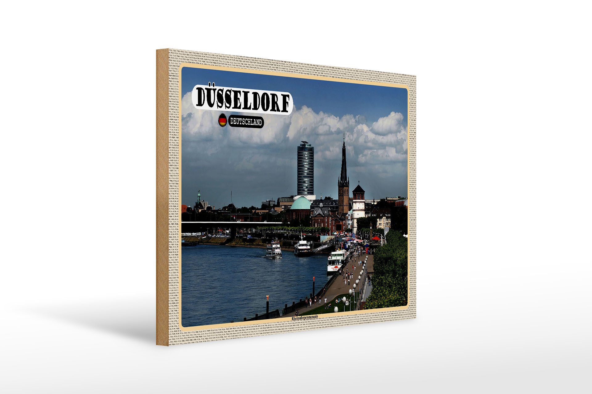 Holzbild Städte Düsseldorf Rheinuferpromenade 40x30cm