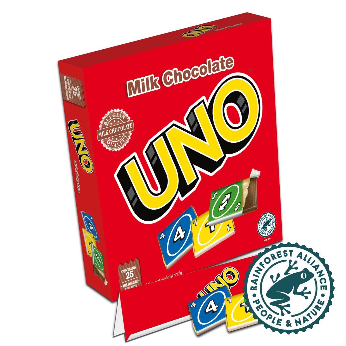 gamesformotion Schokolade, UNO Milch Schokospiel Edition mit belgischer Schokolade 117g