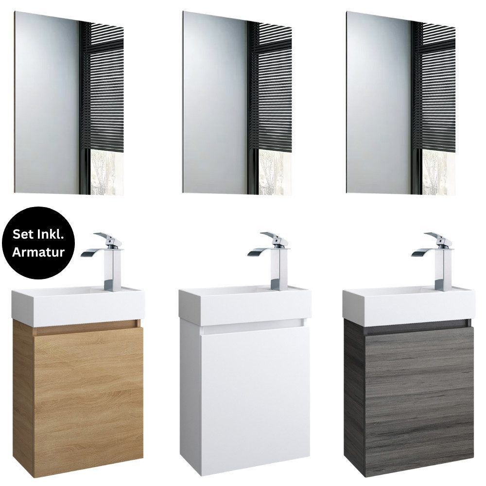 Faizee Home Badmöbel-Set Bademöbel 40 cm Badschrank Waschtisch Unterschrank Spiegelschrank