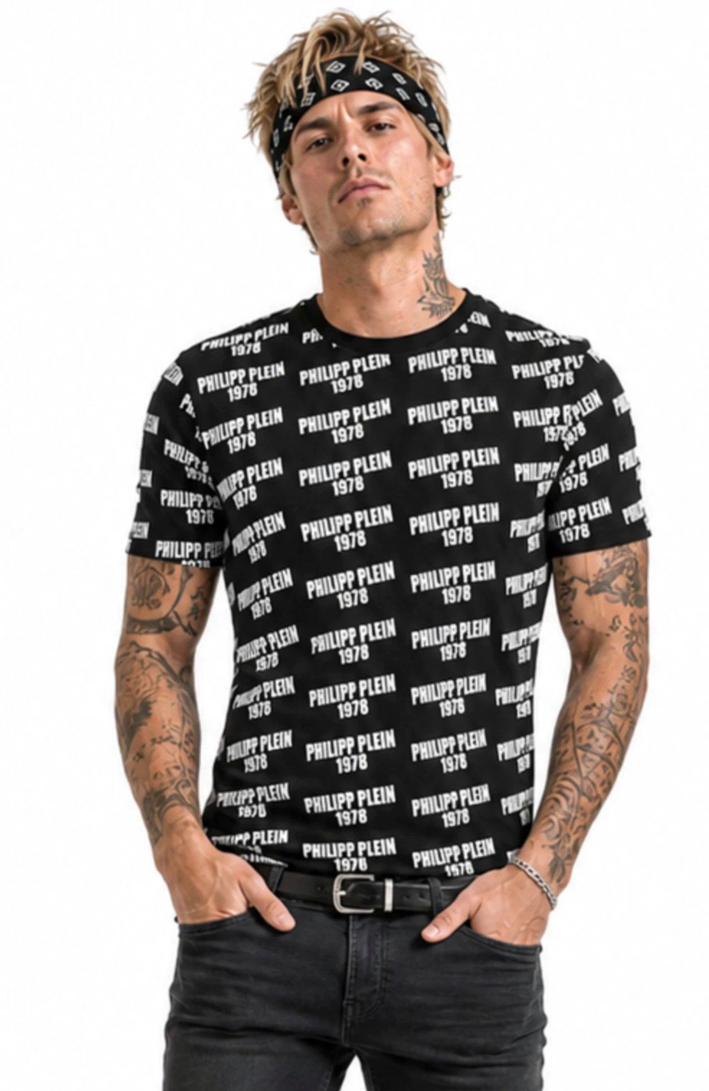 PHILIPP PLEIN T-Shirt Multi Logo Slim Fit Baumwolle Stretch Ideal für Streetwear, Freizeit, Urlaub und City-Looks
