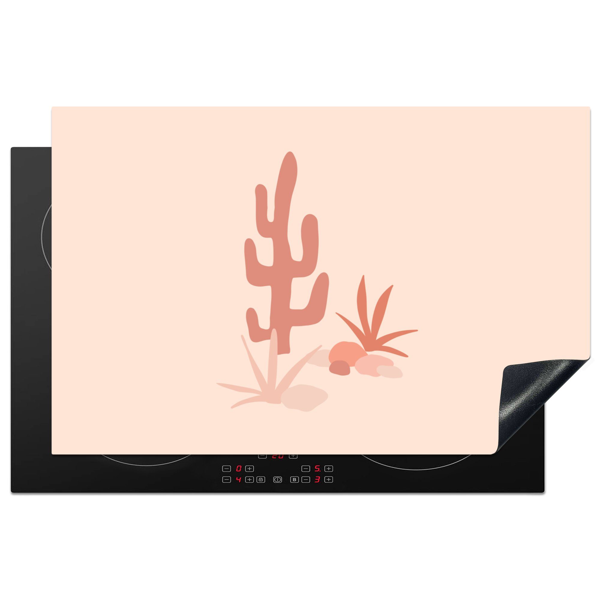 MuchoWow Herdblende-/Abdeckplatte Kaktus - Pflanzen - Pastell, Vinyl, (1 tlg), 81x52 cm, Induktionskochfeld Schutz für die küche, Ceranfeldabdeckung