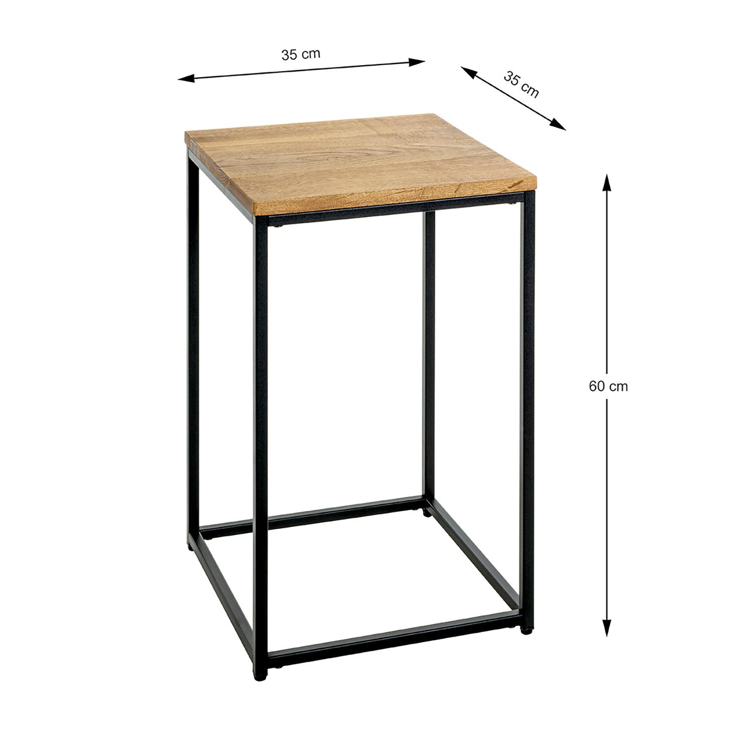 HAKU Beistelltisch Beistelltisch Massiv eiche schwarz-Sofatisch Holz-B 35xH 60xT 35 cm (1xBeistelltisch, Dekotisch - kleiner Tisch), Beistelltisch aus Metall