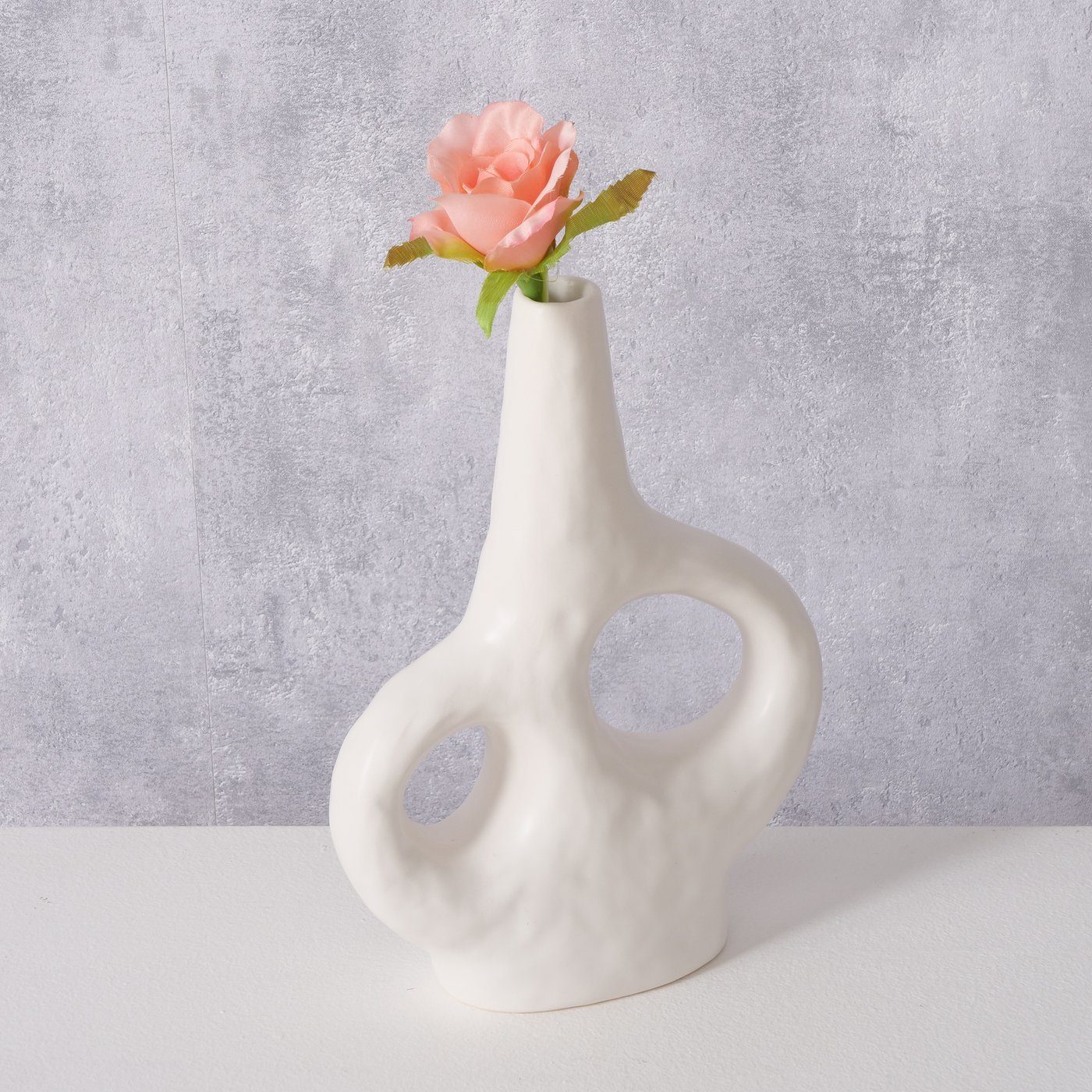 BOLTZE Dekovase "Telony" aus Keramik (Steingut) in weiß, Blumenvase Vase