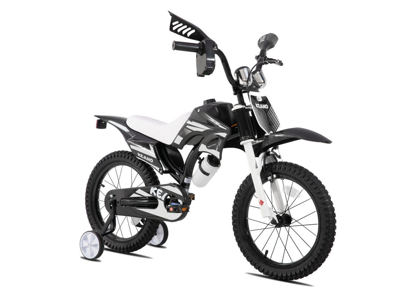 JOYSTAR Kinderfahrrad 12/16 Zoll fahrrad im Motorradstil für 3-8 Jahren Jungen und Mädchen, mit Stützrädern, Getränkehalter und Schutzblechen