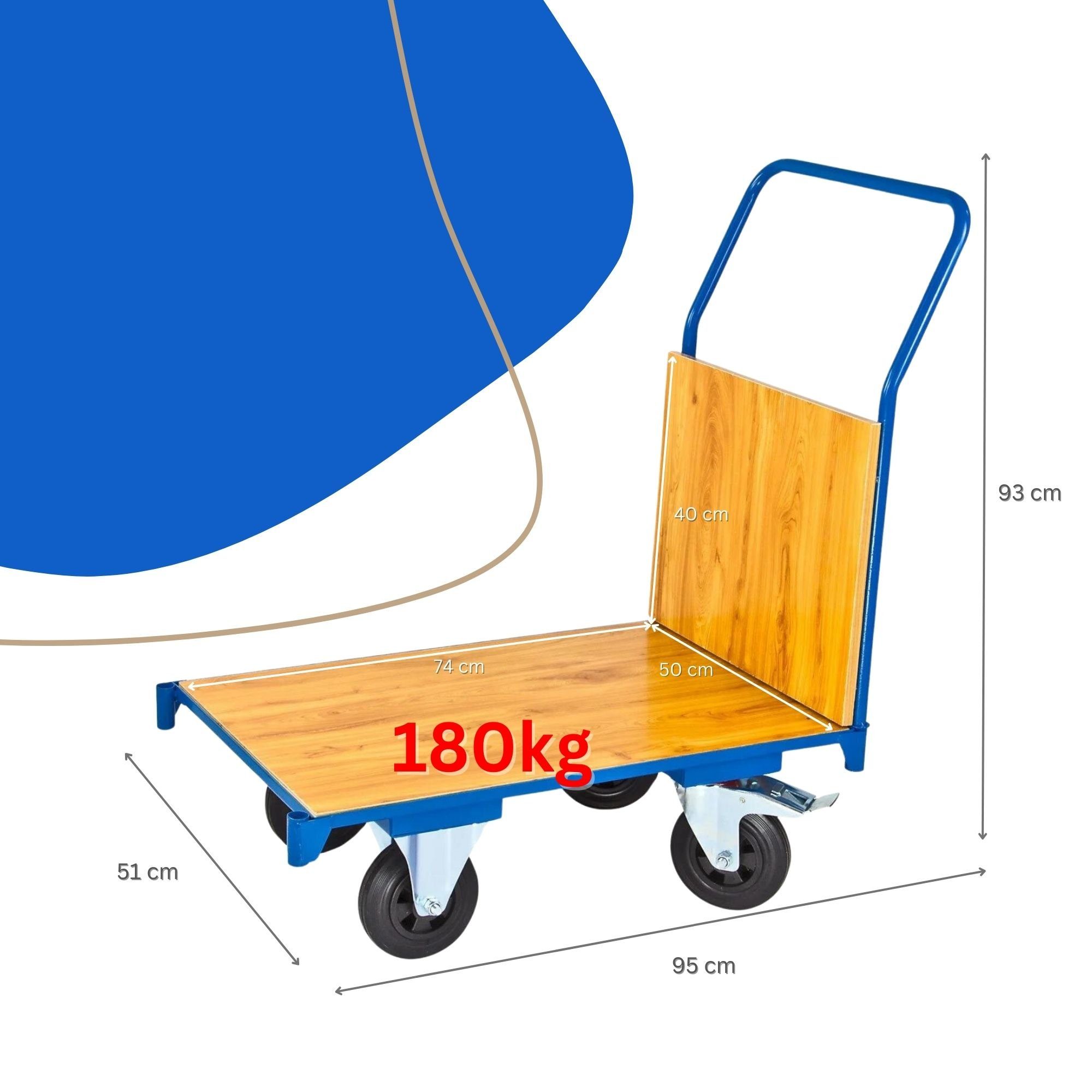 Thumbnail - PROREGAL® Handwagen Transportwagen, HxBxH 93x51x95cm, Traglast 180kg, Blau