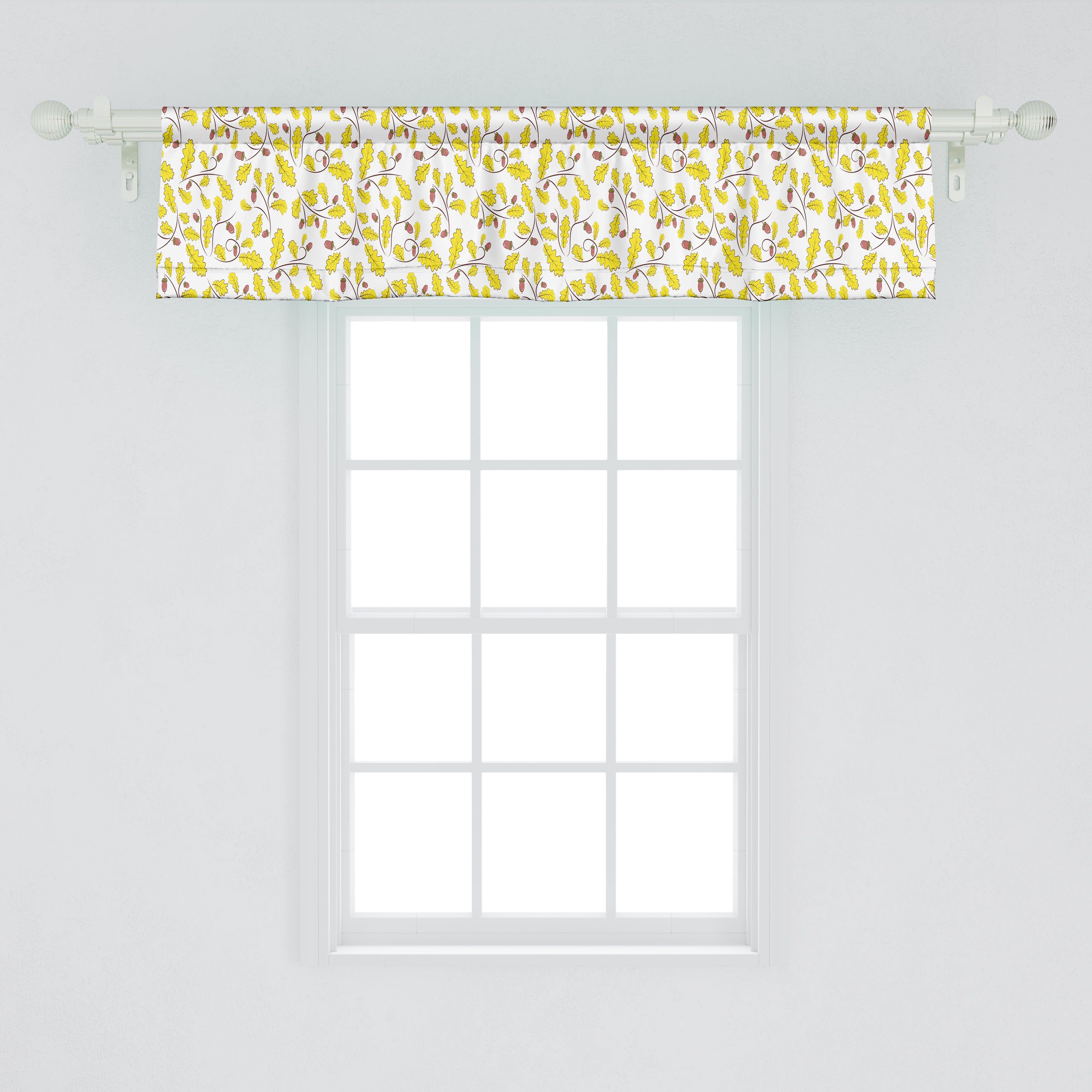 Scheibengardine Vorhang Volant für Küche Kunst und Stangentasche, Natur mit Dekor Eicheln Eichenlaub Schlafzimmer Abakuhaus, Microfaser