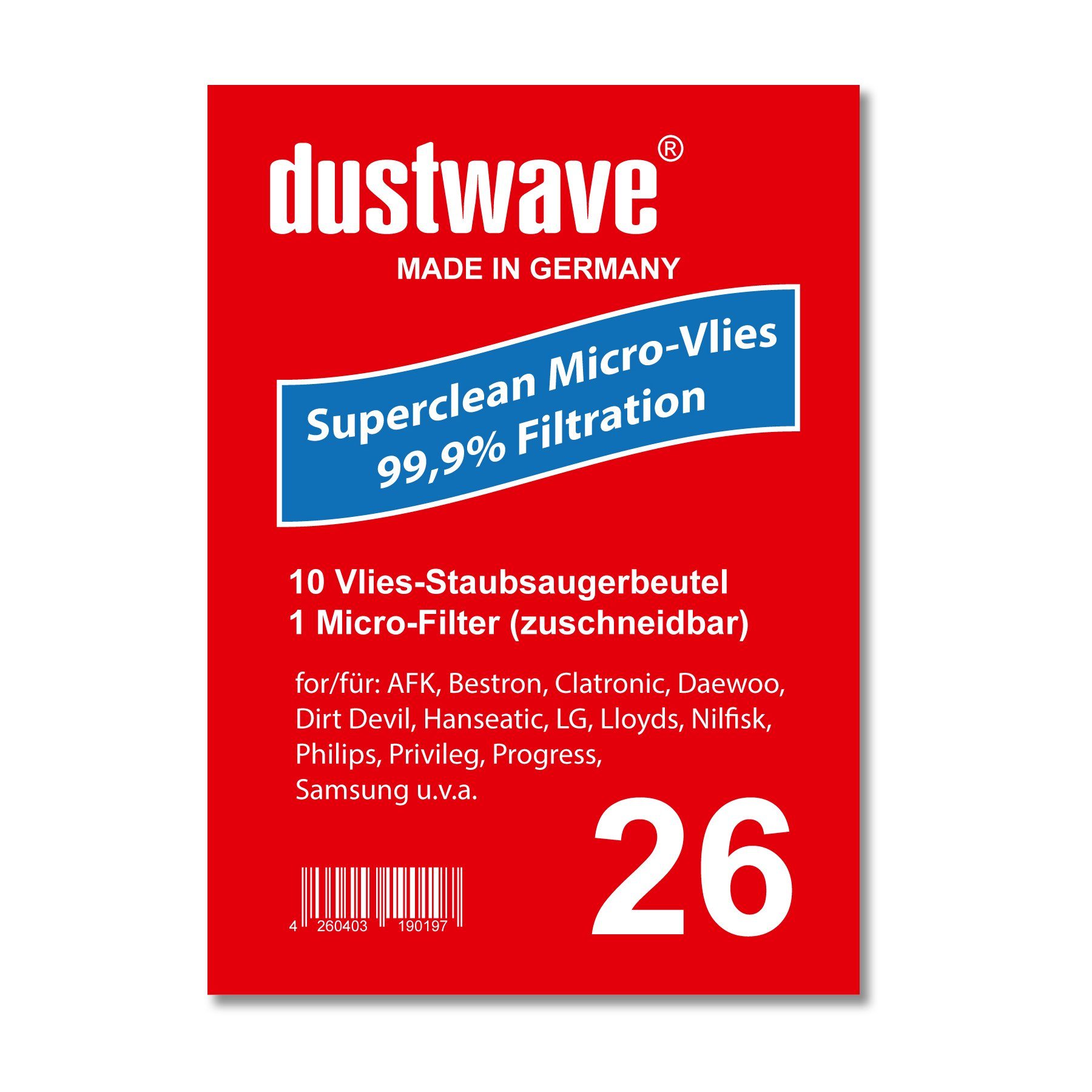 Dustwave Staubsaugerbeutel Sparpack, passend für Adix QU 340, 10 St., Sparpack, 10 Staubsaugerbeutel + 1 Hepa-Filter (ca. 15x15cm - zuschneidbar) Adix QU 340 - Standard