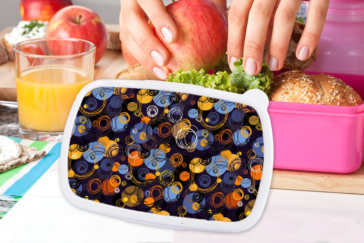 MuchoWow Lunchbox Mädchen, Kunststoff, Muster Kinder, - Erwachsene, für Kunststoff rosa Brotbox Ringe, Brotdose Abstrakt Snackbox, - (2-tlg)