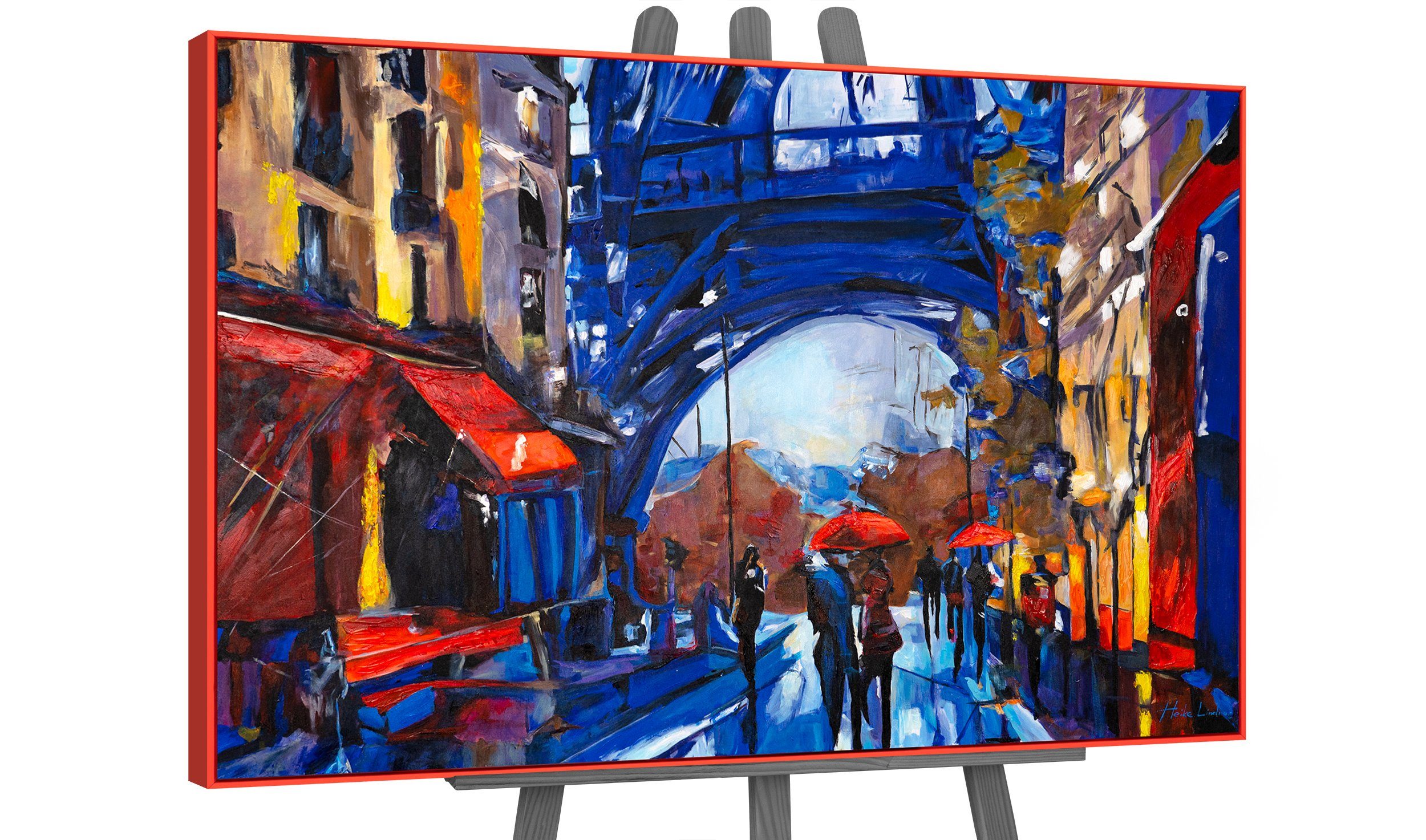 YS-Art Gemälde Straßen von Paris, Architektur Mit Rahmen in Rot