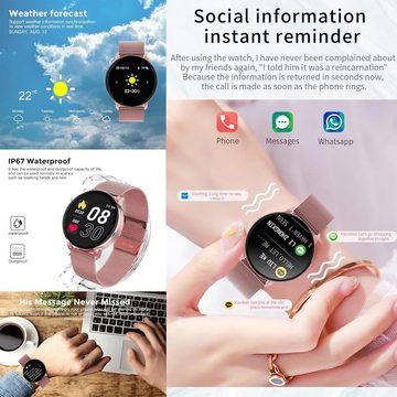 YESFINE Smartwatch (1.3 Zoll, Android/iOS, Android/iOS), Damen Fitness-Tracker Herzfrequenz, Blutdruck, IP67 wasserdicht