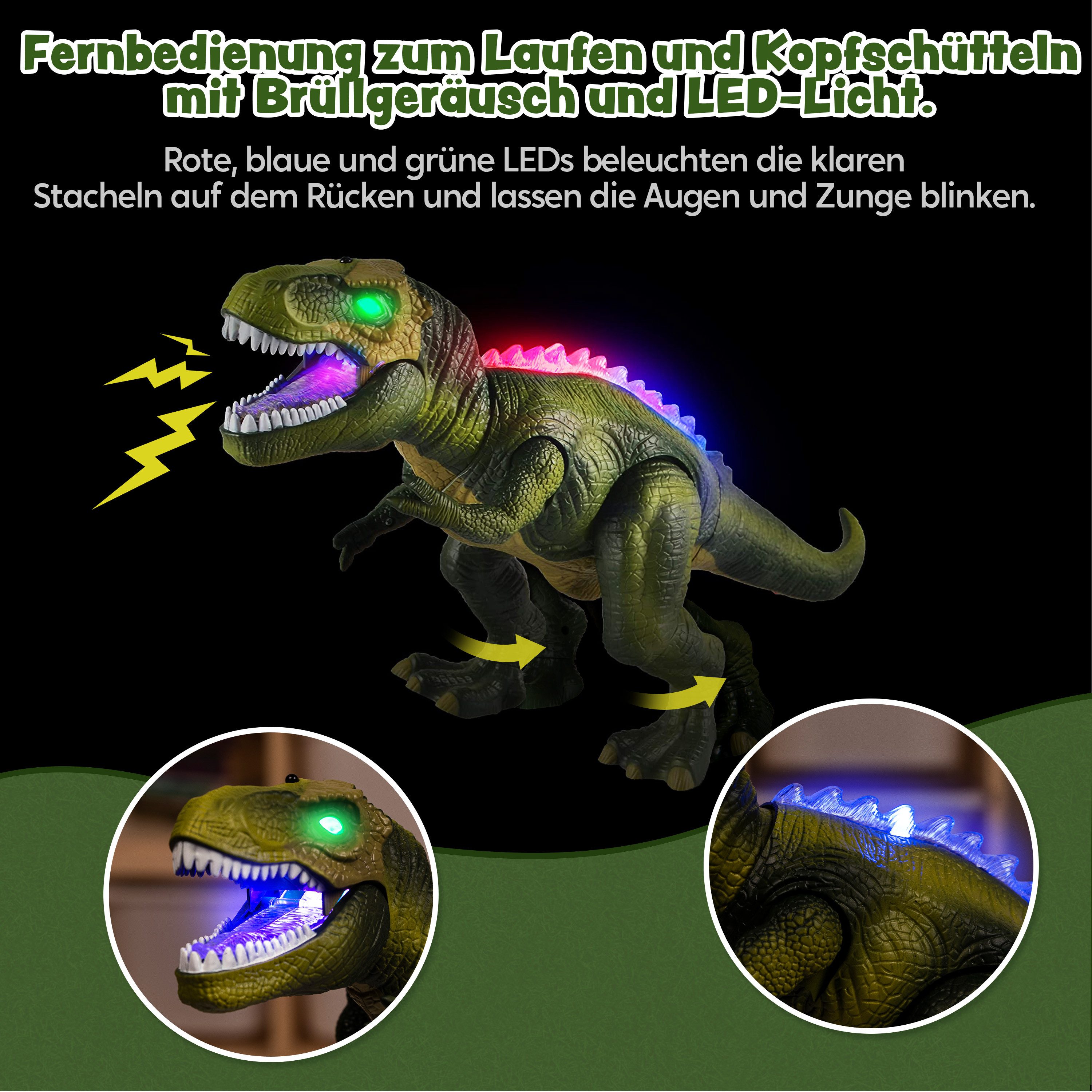 JOYIN RC-Tier JOYIN Kinder LED T-Rex – ferngesteuerter Dino mit Lauf-Funktion