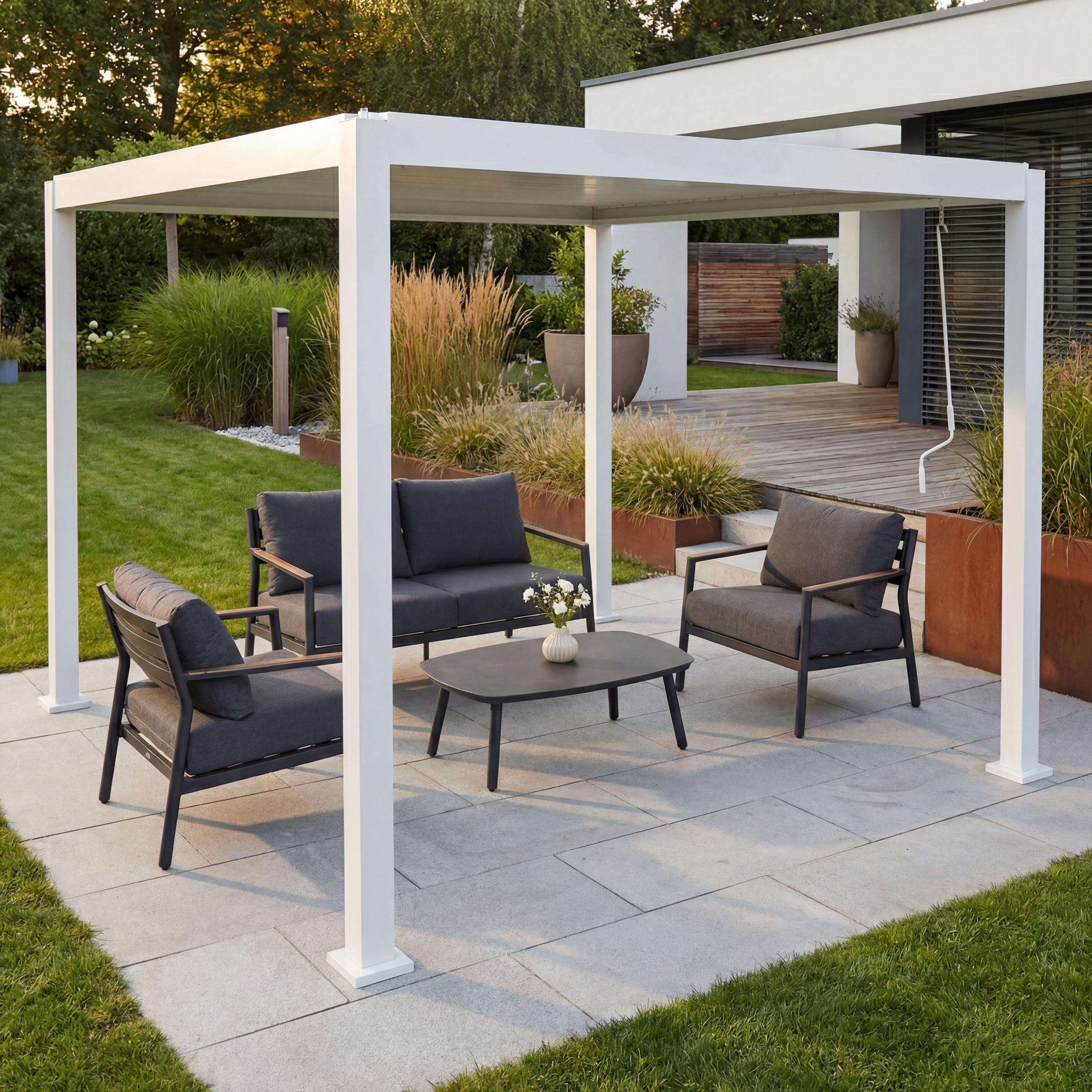 MCW Pergola MCW-P65, BxTxH: 302x302x235 cm, Stabiles Aluminium-Gestell mit 10x10cm Pfosten