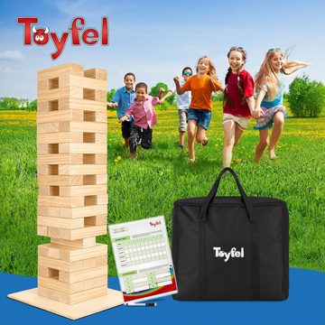 Toyfel Spiel, Riski, XXL 70cm Wackelturm aus Kiefernholz inkl. Bodenplatte