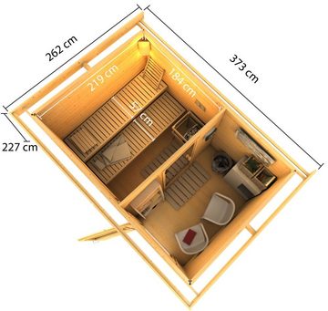 Karibu Saunahaus Saunahaus Helmi naturbelassen mit finischem 9KW Ofen, Steck-/Schraubsystem