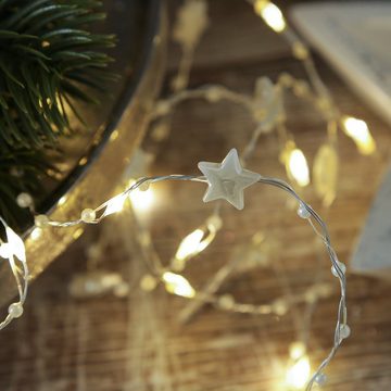MARELIDA LED-Lichterkette weiße Sterne 20 warmweiße LED Draht Dekolichterkette Weihnachtsdeko, 20-flammig