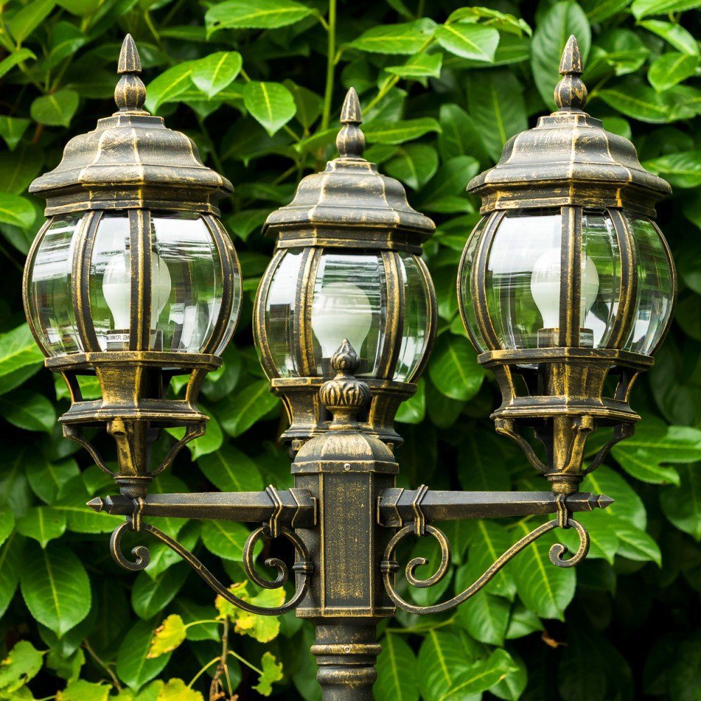 hofstein Außen-Stehlampe »Meyen« Kandelaber Außenstehleuchte in antikem Look, ohne Leuchtmittel, Metall in Braun/Gold mit Kunststoff-Scheiben, 215cm,Vintage, E27, IP44