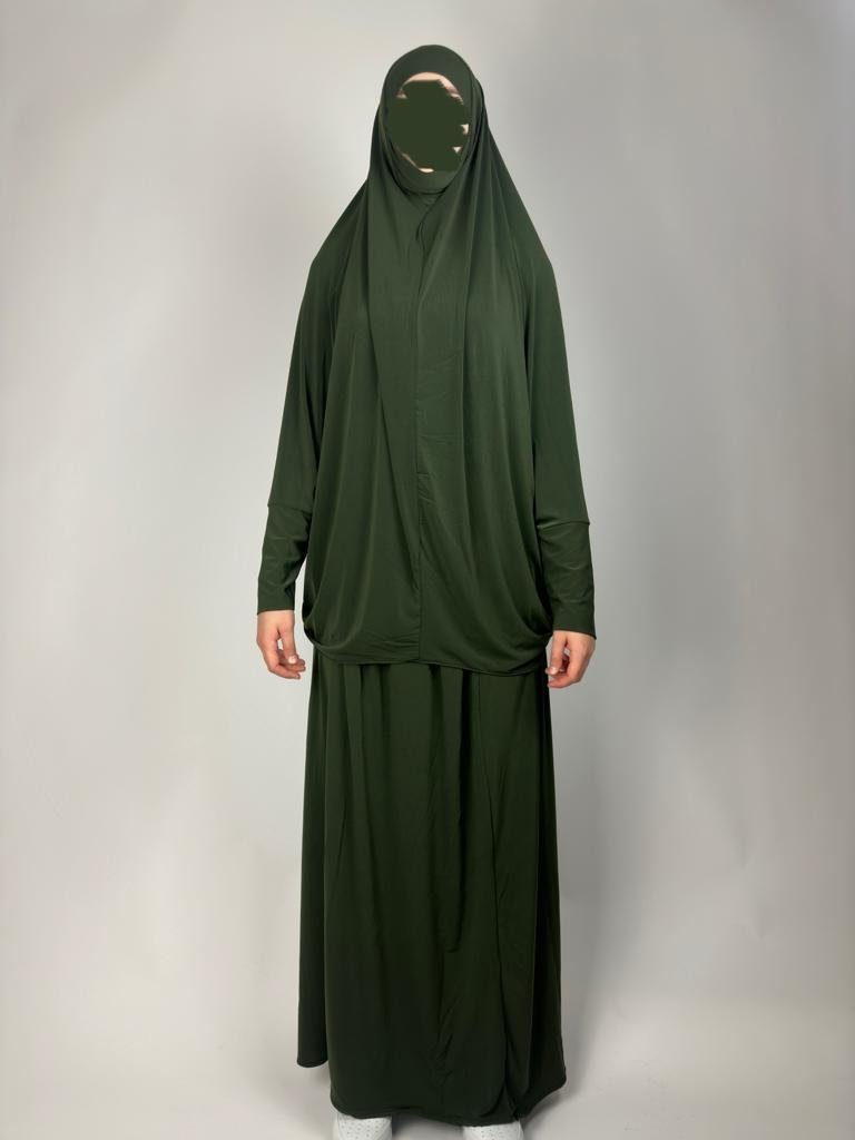 Aymasal Maxikleid Burka Gebetskleid Rock Kopftuch Muslim Gebetskleidung Khaki & 2 teiliges