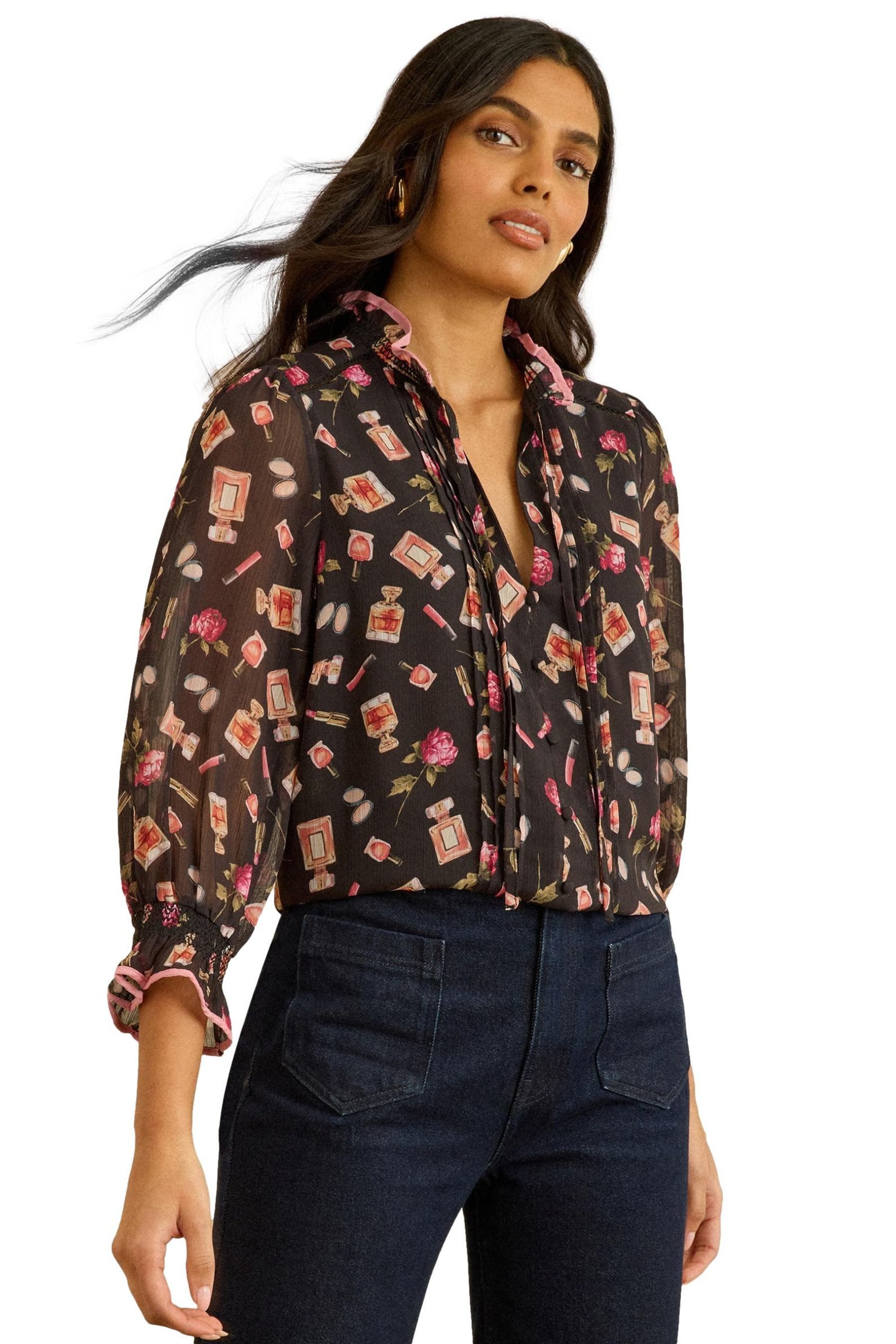Langarmbluse Love & Roses Bluse mit Kerbkragen und 3/4-Ärmeln