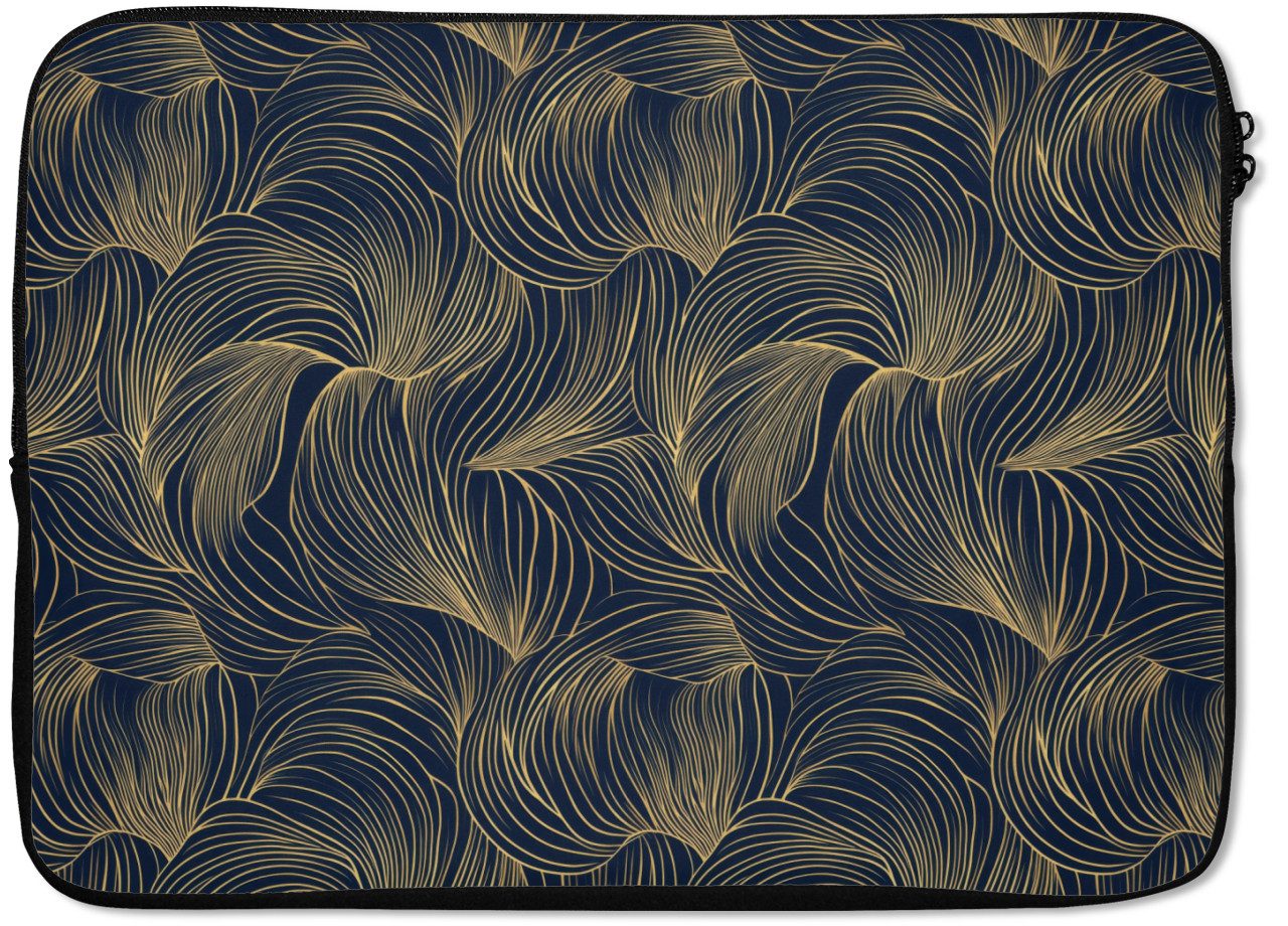 MuchoWow Laptop-Hülle Abstrakt - Linien - Blau - Gold 13.3 Zoll, Laptopsleeve, weiches Innenfutter zum Schutz Kratzern, Laptoptasche