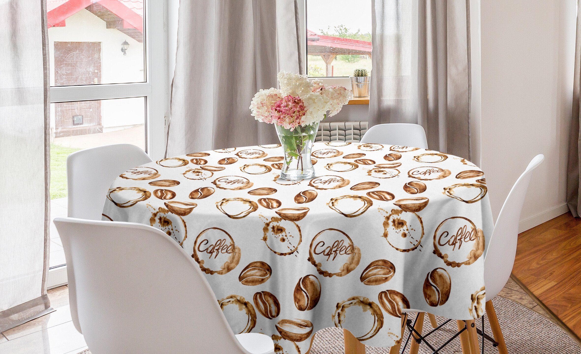 Kreis Abakuhaus Esszimmer Tischdecke für Abdeckung Dekoration, Tischdecke Stains Java Kaffee Küche Aquarell