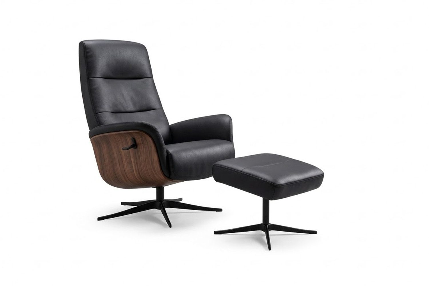 KAWOLA Relaxsessel SILVA Leder schwarz Komfort Drehsessel – Bequem, 360° drehbar, Relaxfunktion, Kopfstütze, inklusive Fußhocker