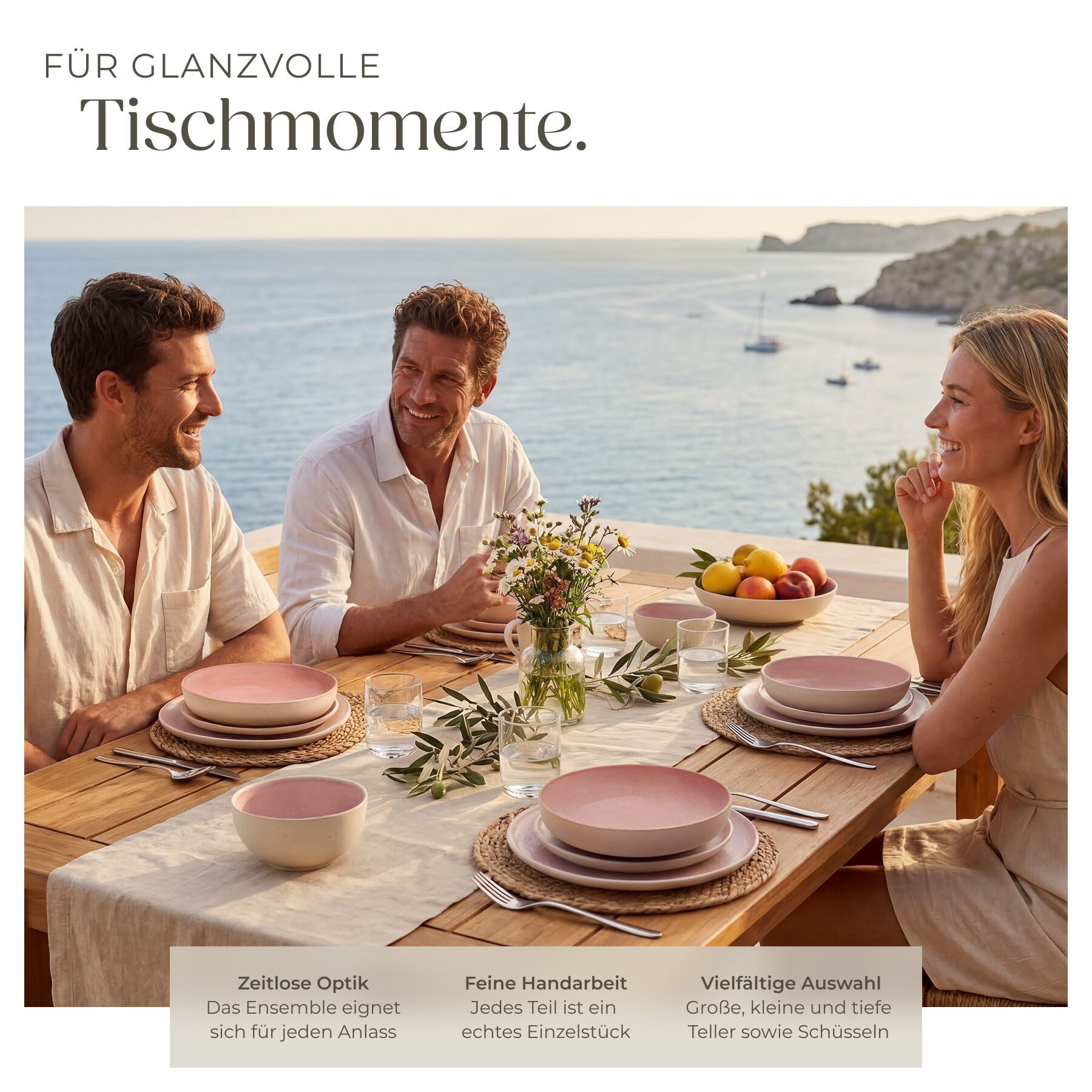 tectake Geschirr-Set Tafelservice (24-tlg), 6 Personen, Steingut, für 6 Personen, handgefertigt