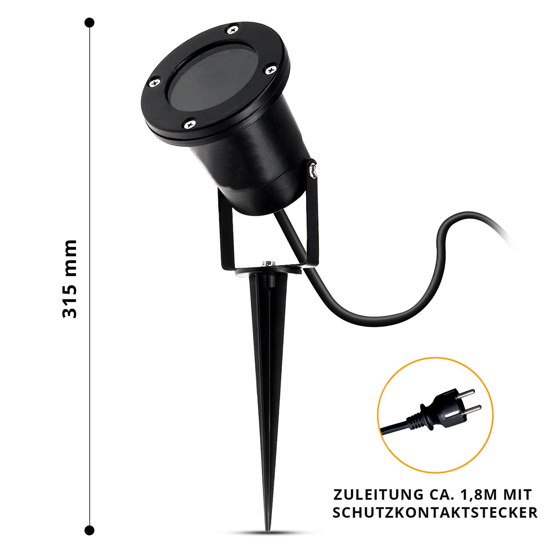 SSC-LUXon LED Gartenstrahler Gartenstrahler KARI Erdspiess Kabel schwarz LED GU10 5W 3 Lichtfarben, Neutralweiß, Warmweiß, Tageslichtweiß