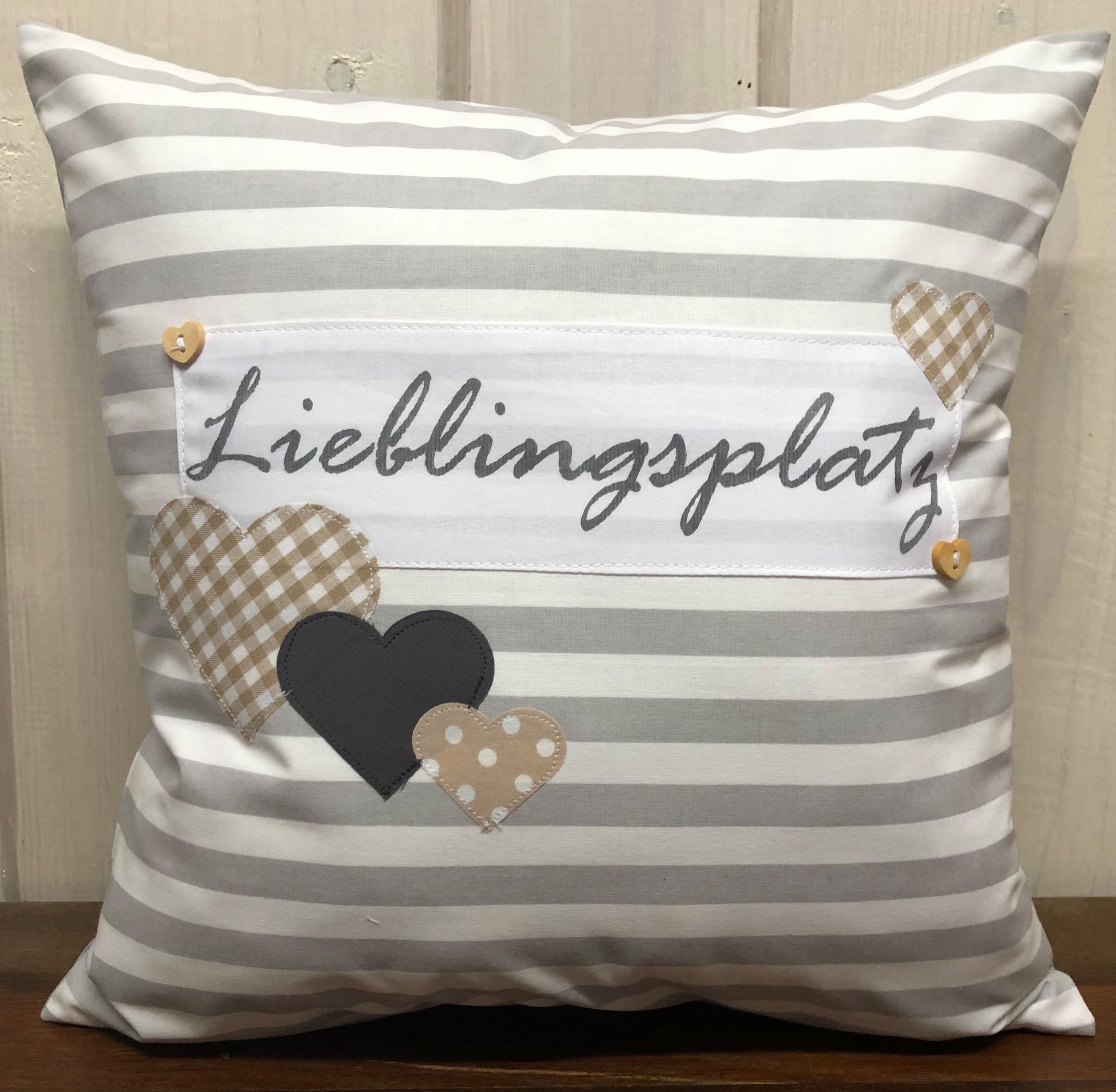 Ammerkind Dekokissen Landhausstil Kissenhülle *Lieblingsplatz* grau/weiß günstig online kaufen