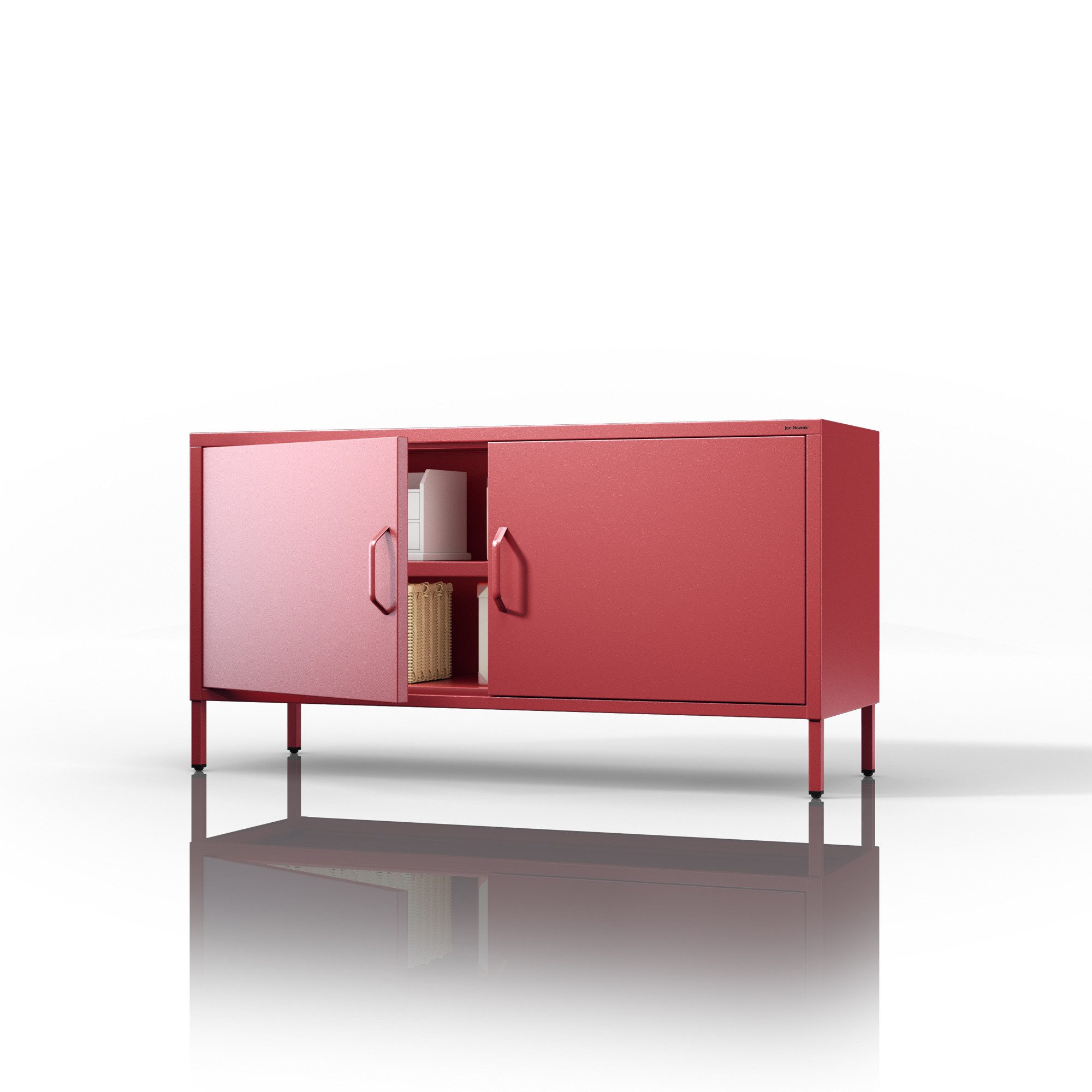 Jan Nowak TV-Schrank ROSA TV-Schrank Metall Stahl 115x60x40cm Sparkling Brilliance (Stahl 0,6mm, 1 Regal 40kg, Kabelöffnungen, Magnete Silikonpads) Beine regulierbar Kabelöffnung Wohnzimmer Büro
