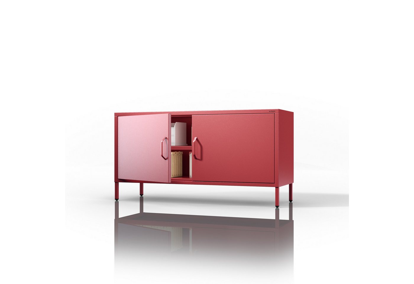 Jan Nowak TV-Schrank ROSA TV-Schrank Metall Stahl 115x60x40cm Sparkling Brilliance (Stahl 0,6mm, 1 Regal 40kg, Kabelöffnungen, Magnete Silikonpads) Beine regulierbar Kabelöffnung Wohnzimmer Büro