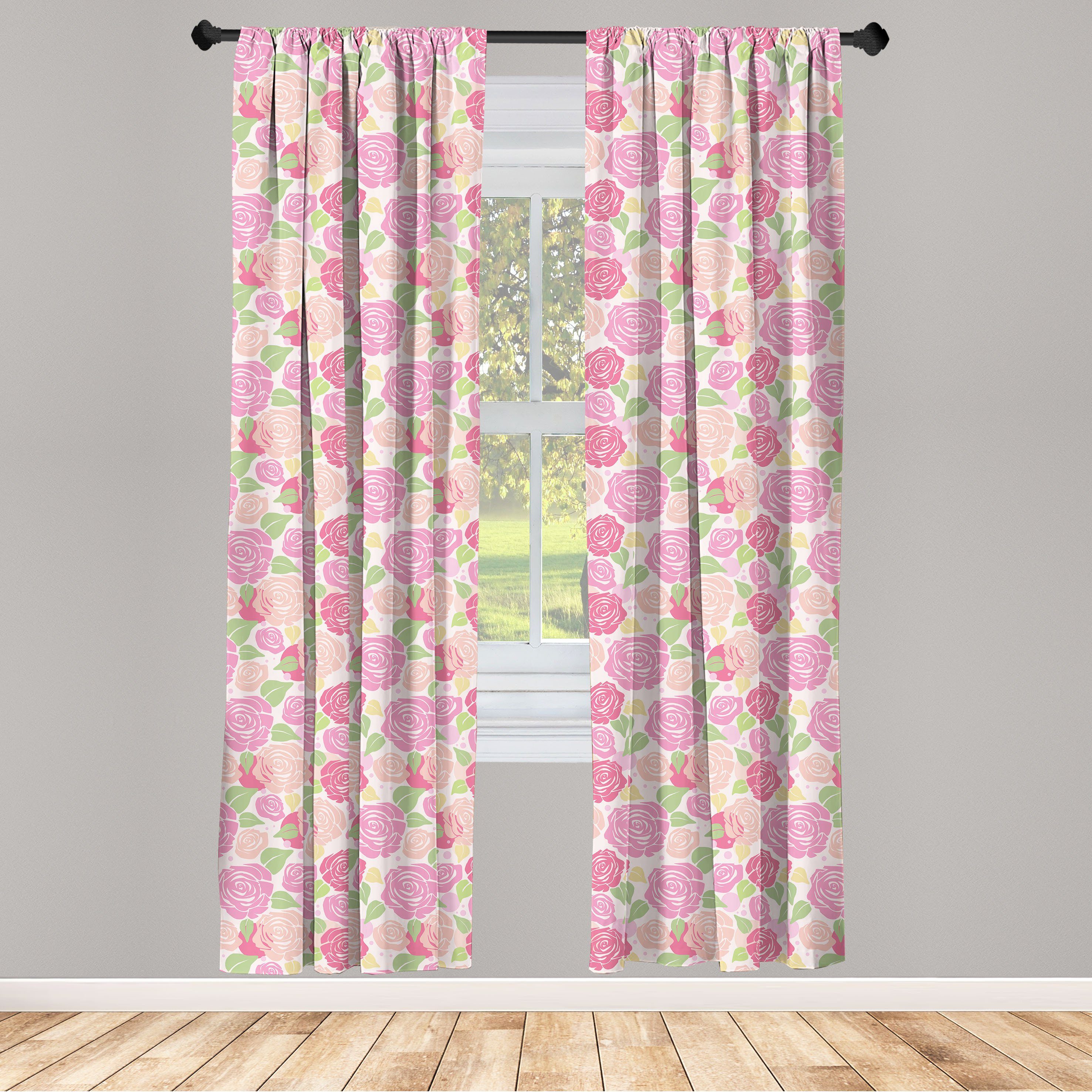 Gardine Vorhang für Wohnzimmer Schlafzimmer Dekor, Abakuhaus, Microfaser, Rose Romantische Blumen-Tupfen