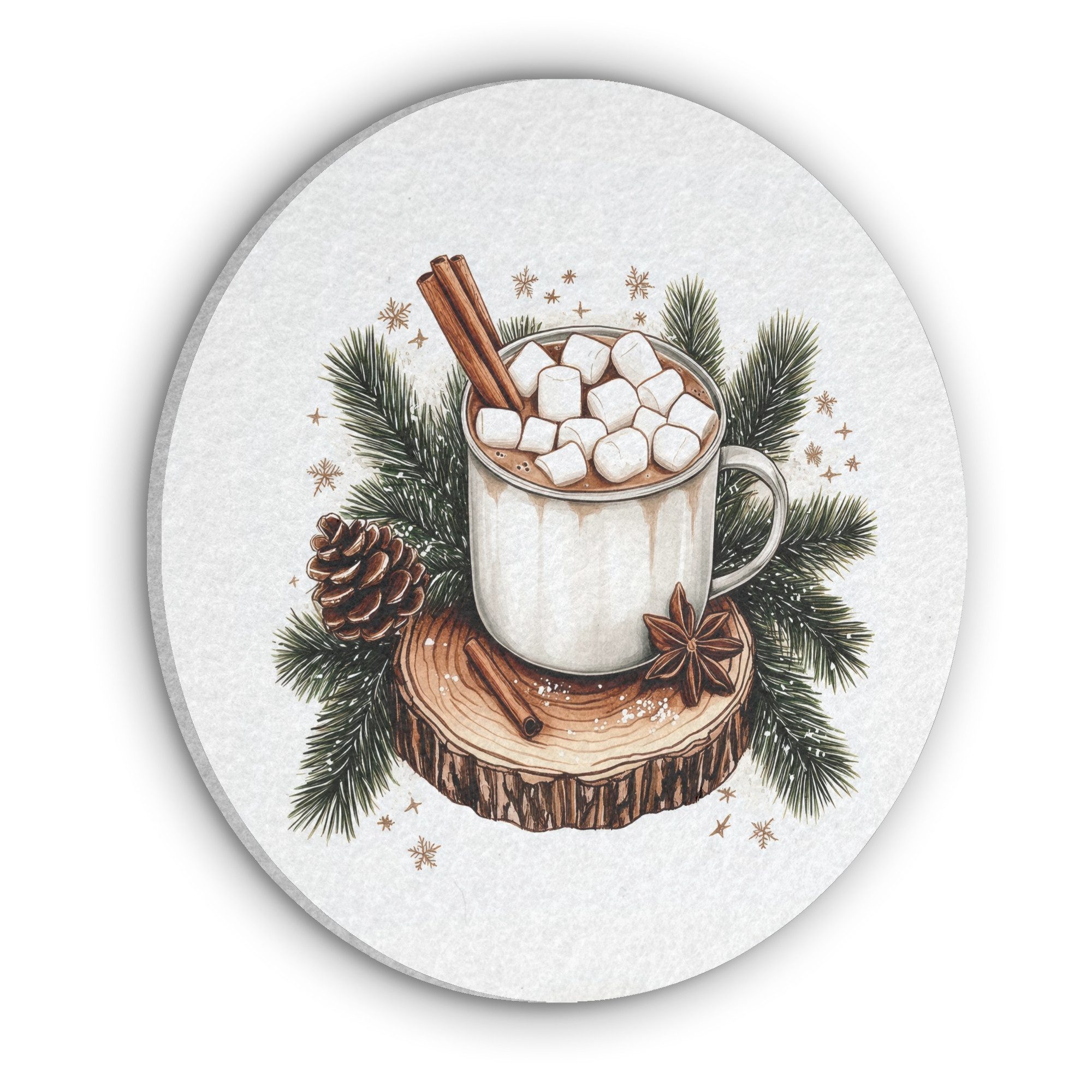MuchoWow Gemälde Winter - Holz - Schokoladenmilch - Getränk - Weihnachten, Fotodruck (1 St), Wandkreis, Wandpaneele, Schalldämmung, Akustikbilder 50x50 cm