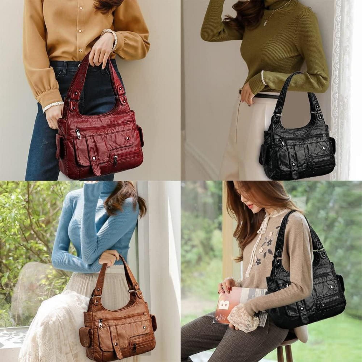 LuxusKollektion Hobo Damen Hobo Handtasche PU-Leder Vintage Schultertasche Khaki