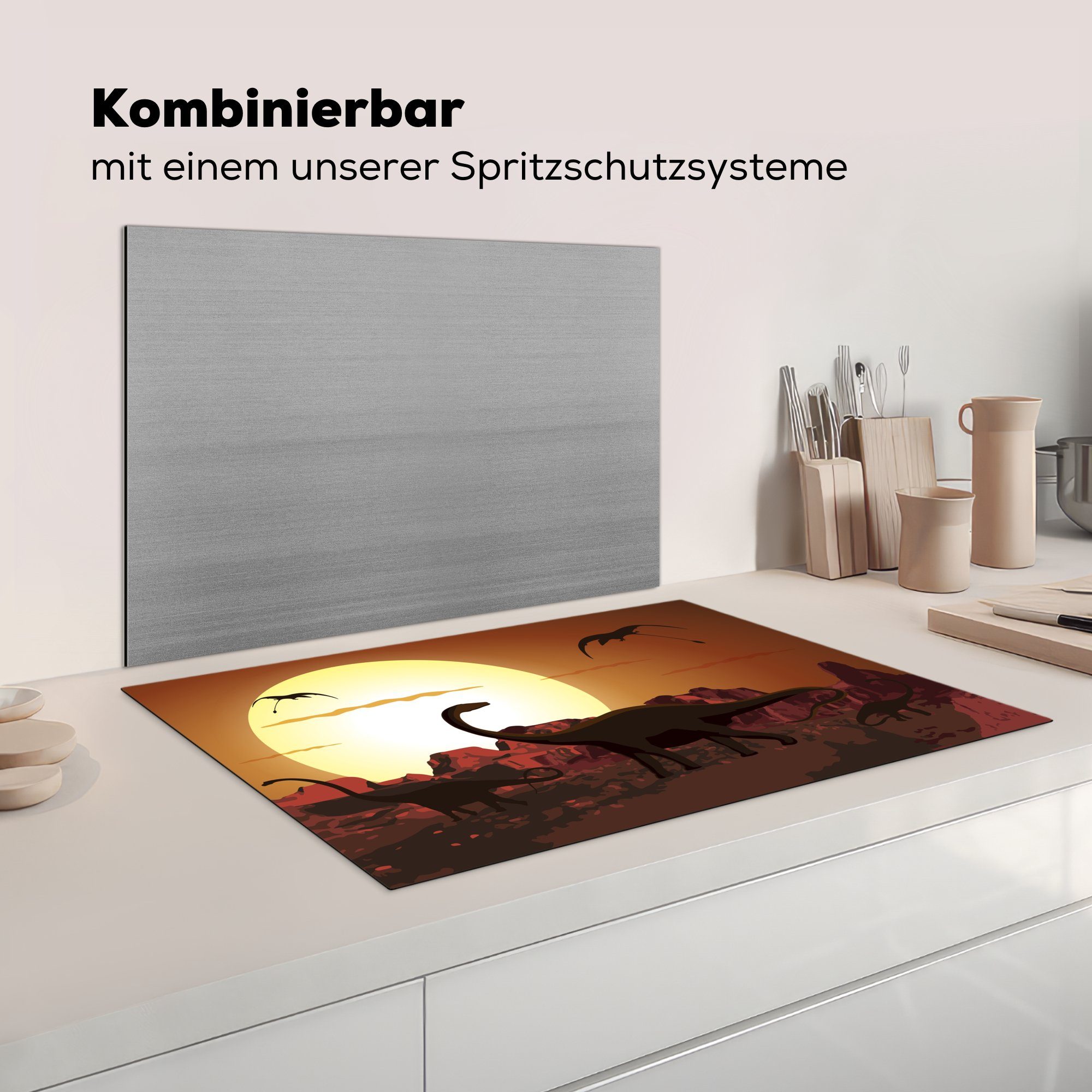 - Kinder, - tlg), küche, Dino Schutz - Ceranfeldabdeckung für 81x52 Vinyl, cm, Induktionskochfeld Sonne Zeichnung Herdblende-/Abdeckplatte die Jungen (1 - - Jurassic MuchoWow