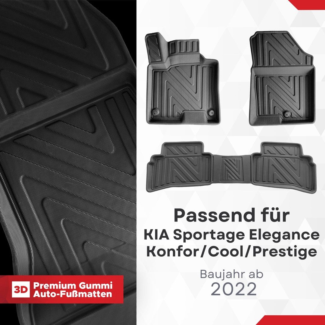 fussmattenprofi.com Auto-Fußmatte 3D Gummimatten KIA Sportage Prestige Baujahr ab 2022 (KEIN HYBRID HEV) (1 St), für Kia Kia Sportage