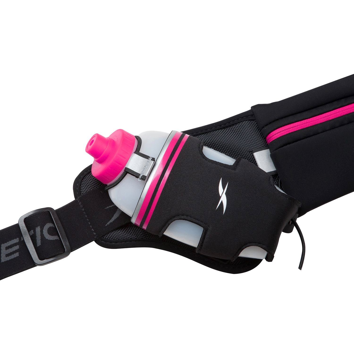 Premium /Pink Trinkflasche Hüfttasche FULLY für Laufen, Jogging, Fitletic mit Belt Laufausrüstung Trinkgürtel, Marathon, Laufgürtel Lauftasche, Running Schwarz LOADED Walking, Trinkflaschengürtel, -